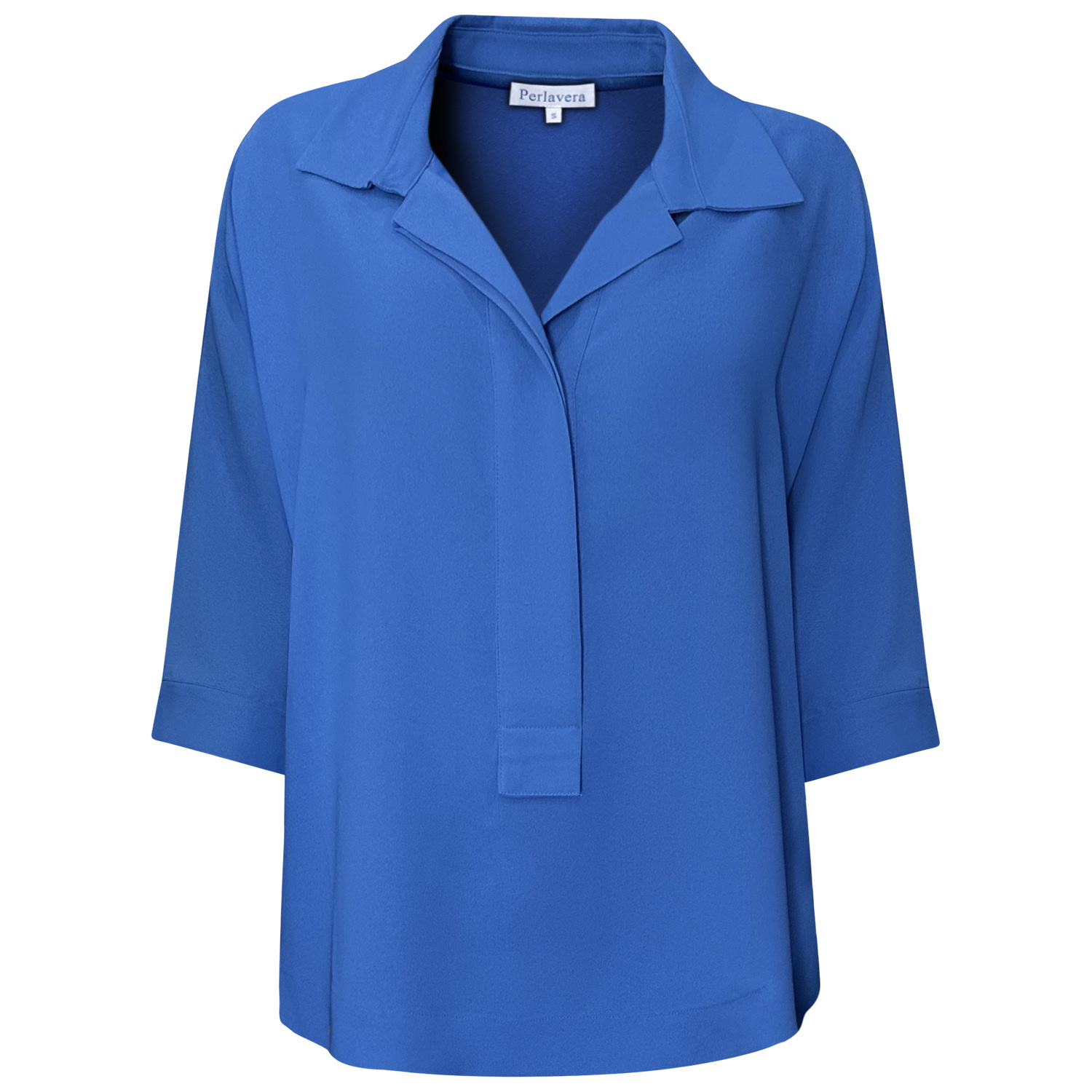Perlavera Women's Pino Blue Hidden Placket Three Quarter Sleeve Shirt