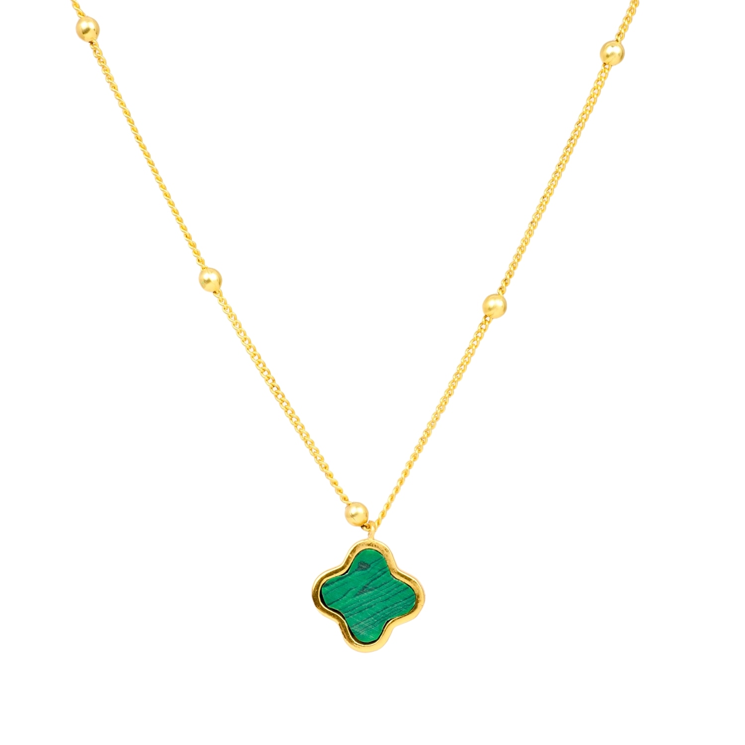 Lila Rasa Women's Gold / Green Clover Necklace Green Malachite For Hope Faith Luck & Love In Gray