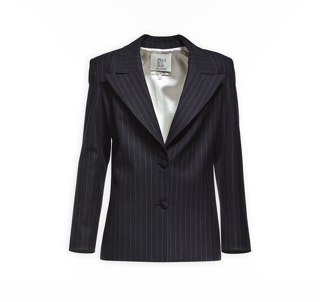 Maison Sél Women's Blue Pin Stripped Blazer Jacket – Navy