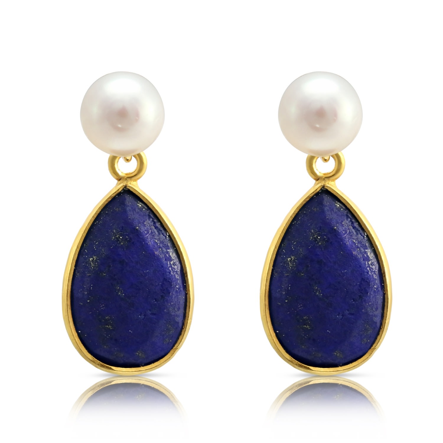 Women’s Blue / White Clara Cultured Freshwater Pearls & Lapis Lazuli Drop Earrings Pearls of the Orient Online