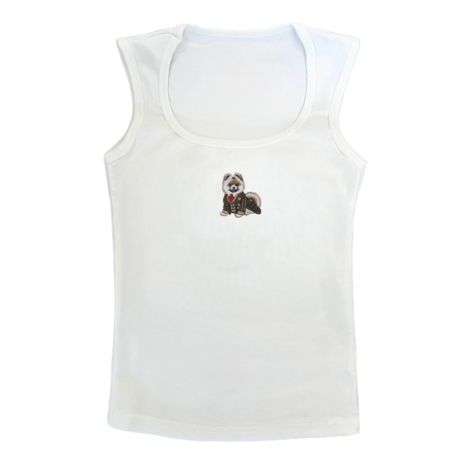 Amati Collection Women's White Pomeranian Embroidered Tank Top