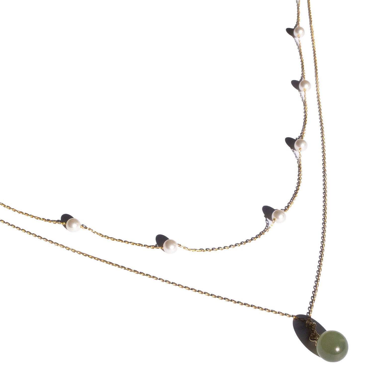 Women’s Gold / Green / White Emma Pearl And Jade Layered Necklace Seree