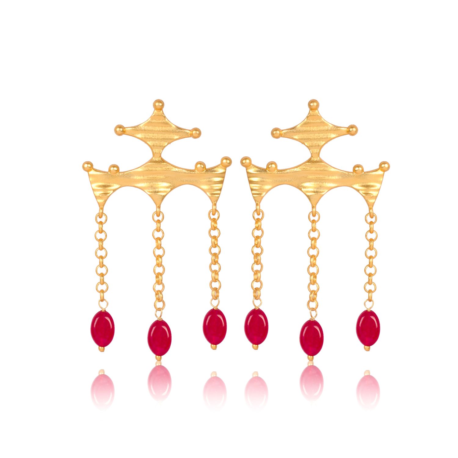 Lila Rasa Women's Gold / Red Ruby Bead Drop Earrings