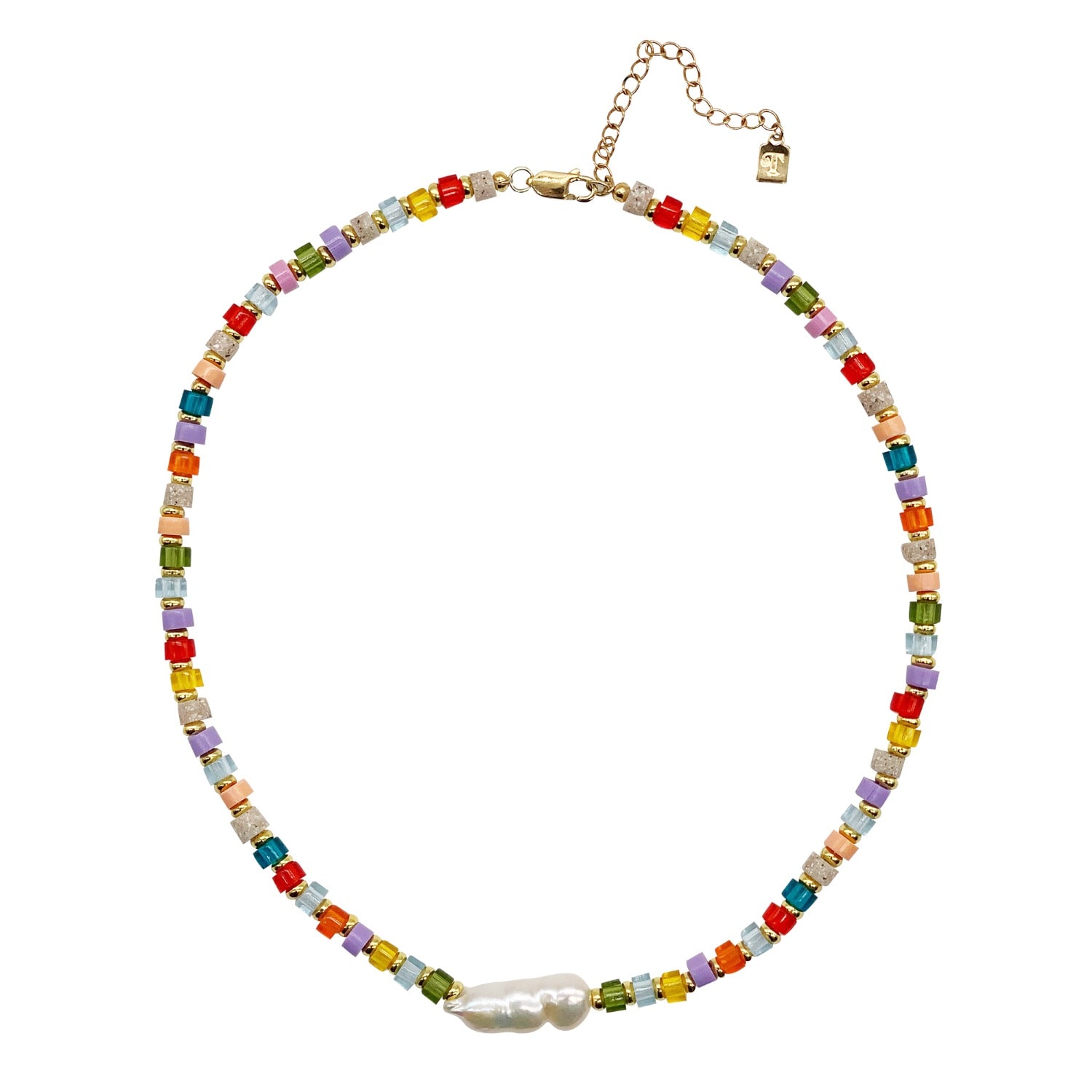 Toolally Men's Beaded Necklace - Rainbow & Pearl