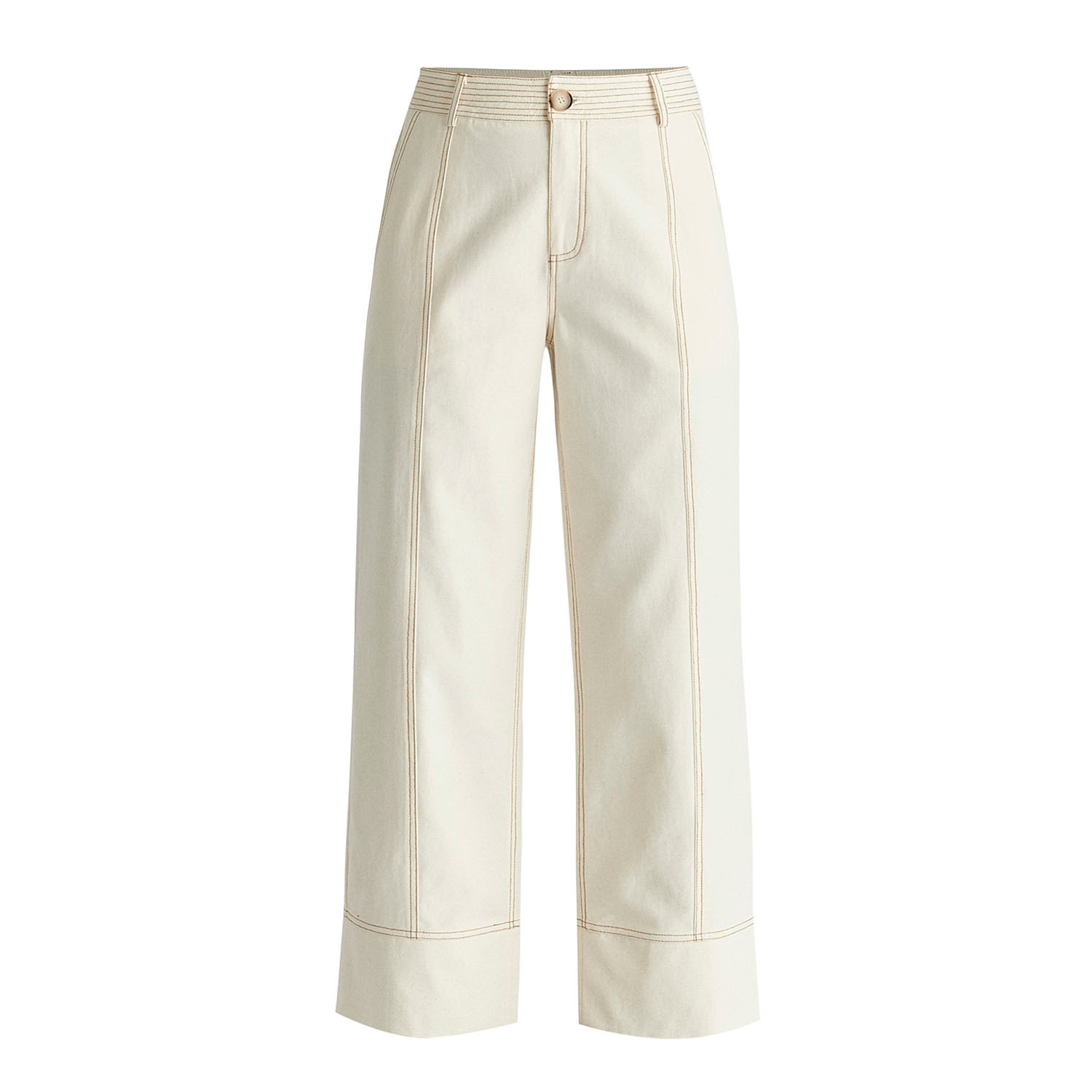 Paisie Women's Neutrals Chino Trousers With Contrast Stitching In Cream In White