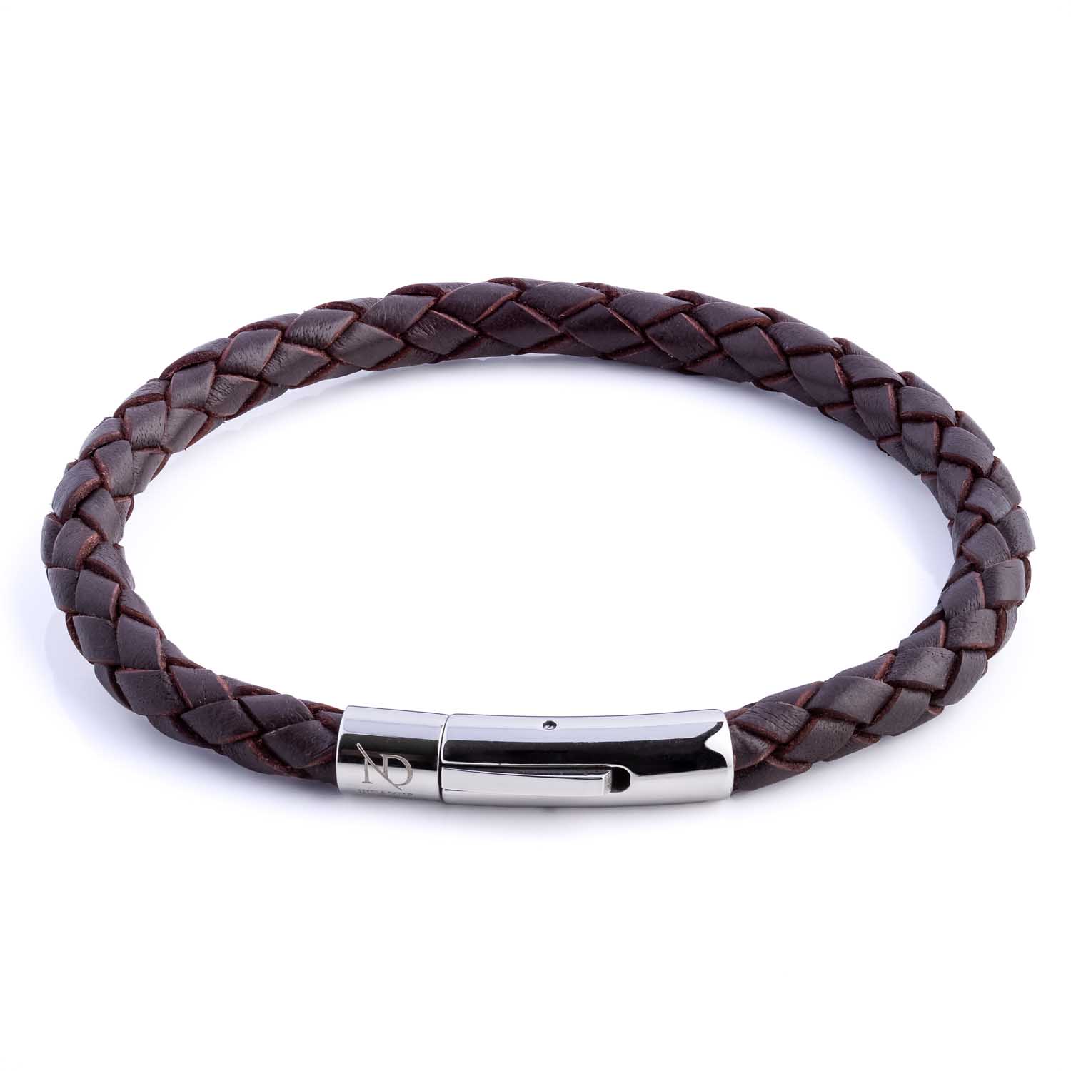 N'damus London Women's Brown Leather Plaited Bracelet With Silver Clasp In Brown