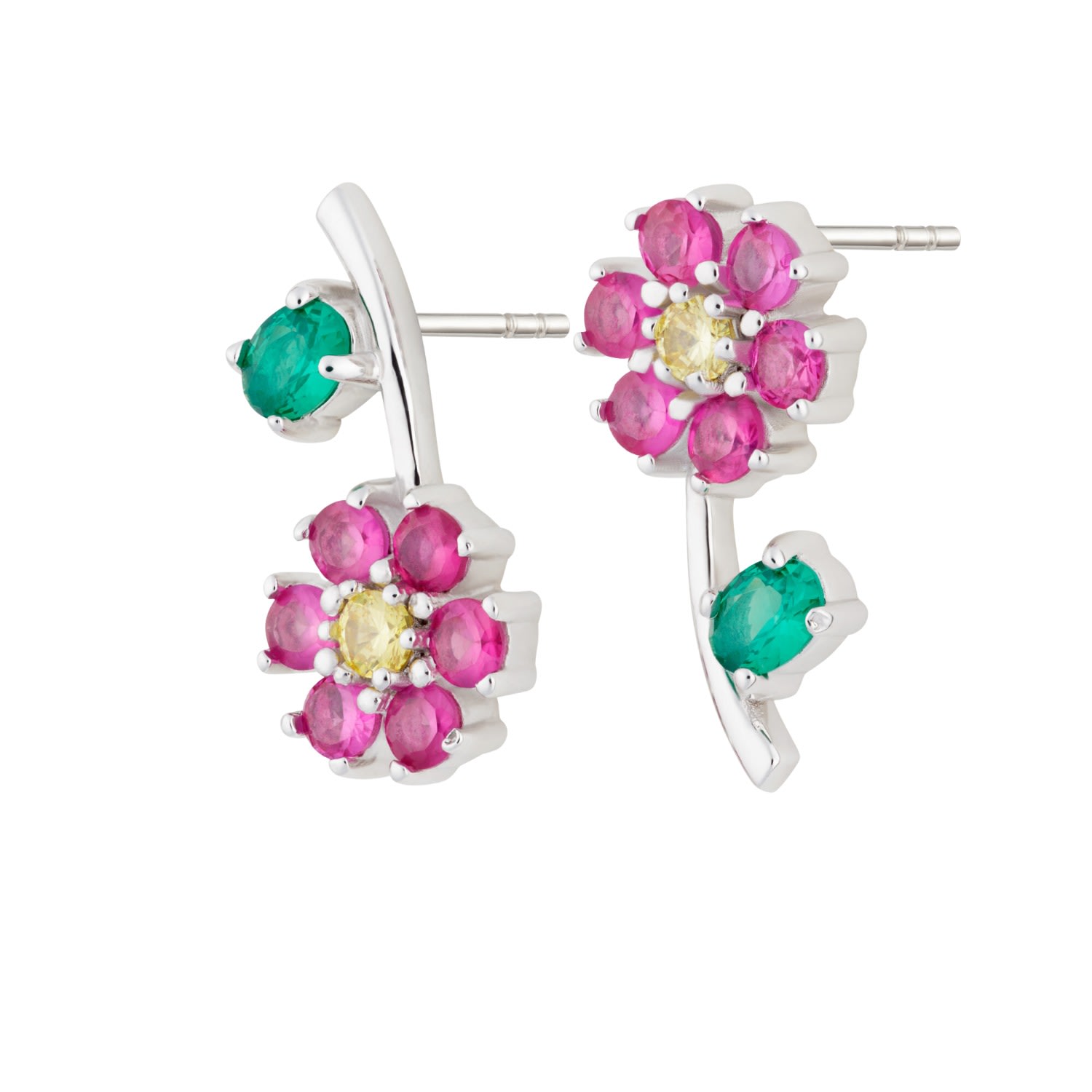 Women’s Silver Mismatched Flower Stud Earrings Scream Pretty