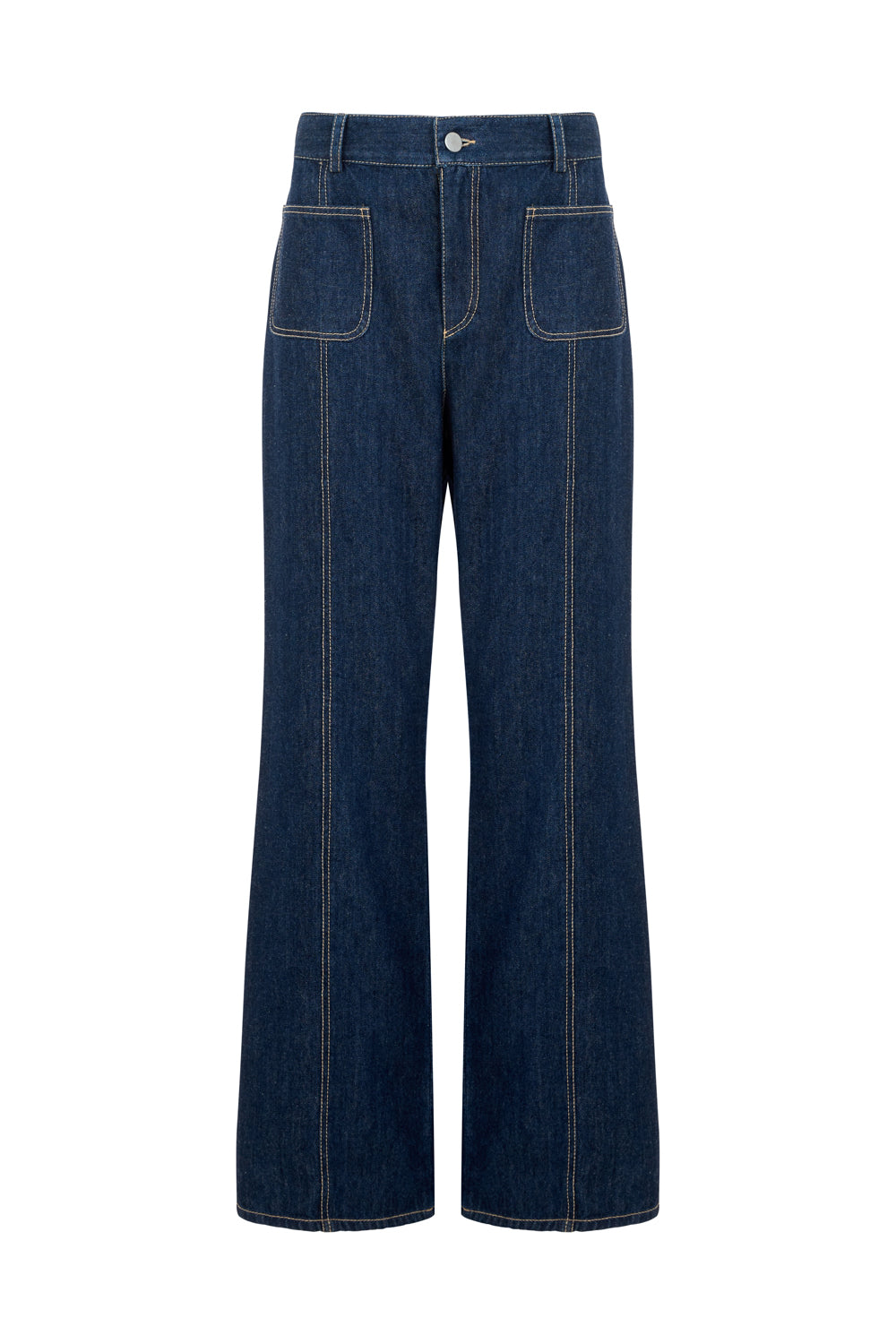 Mirla Beane Women's Blue Denim Jean With  Patch Pockets & A Bootcut Leg In Blue