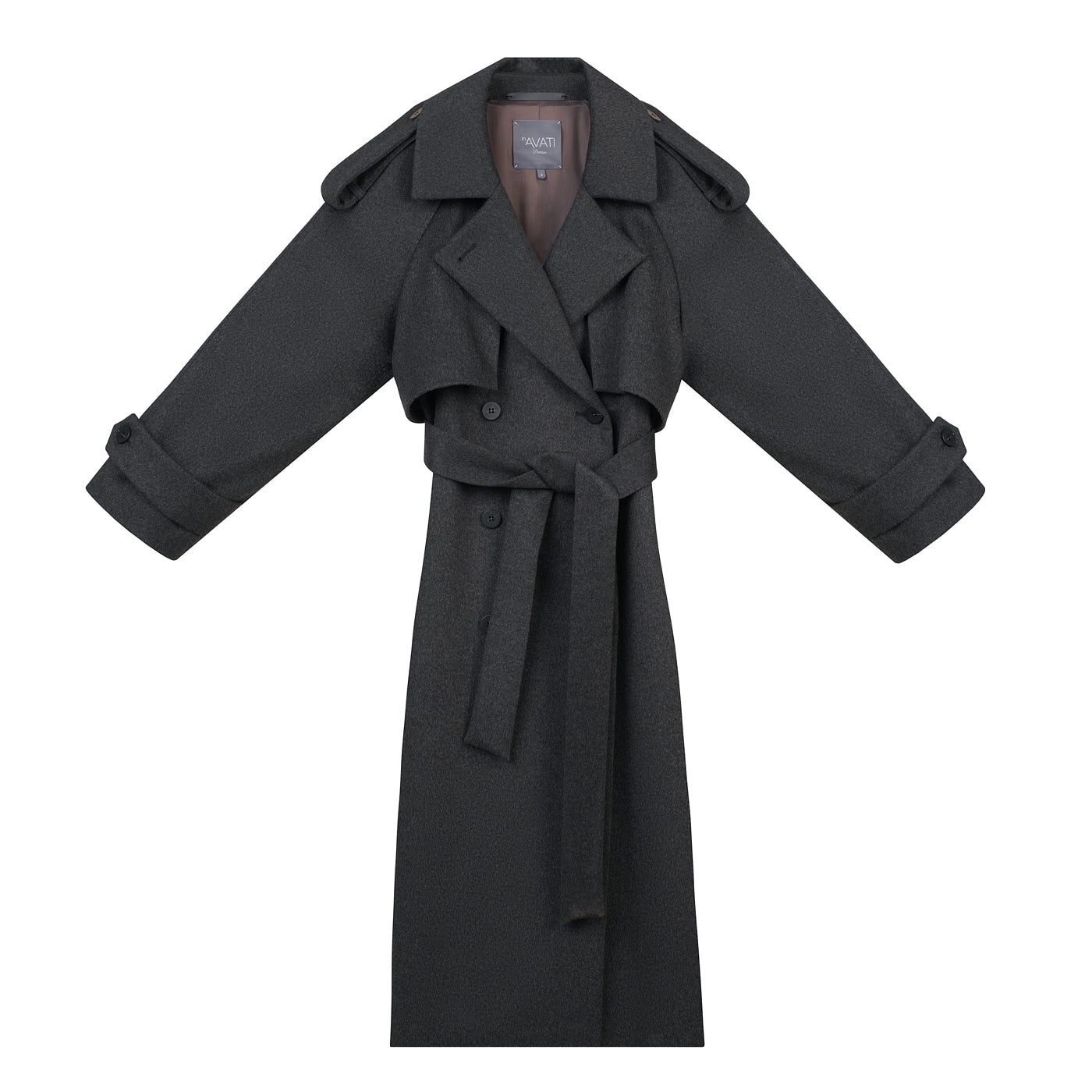 Inavati Women's Long Belted Dark Grey Wool Coat In Gray