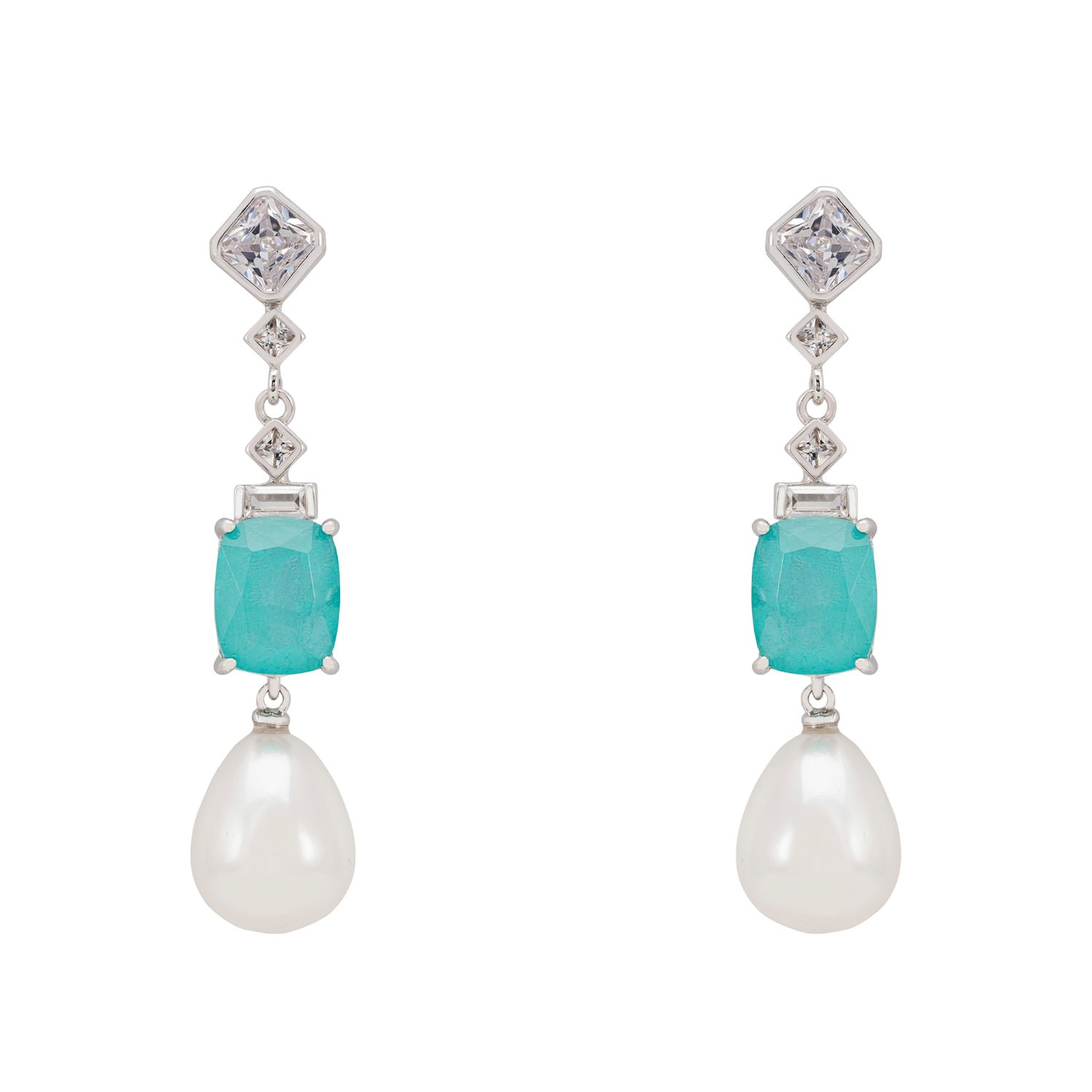 Women’s Silver / Green / Blue Cordeilla Paraiba Tourmaline & Pearl Earrings Silver Latelita