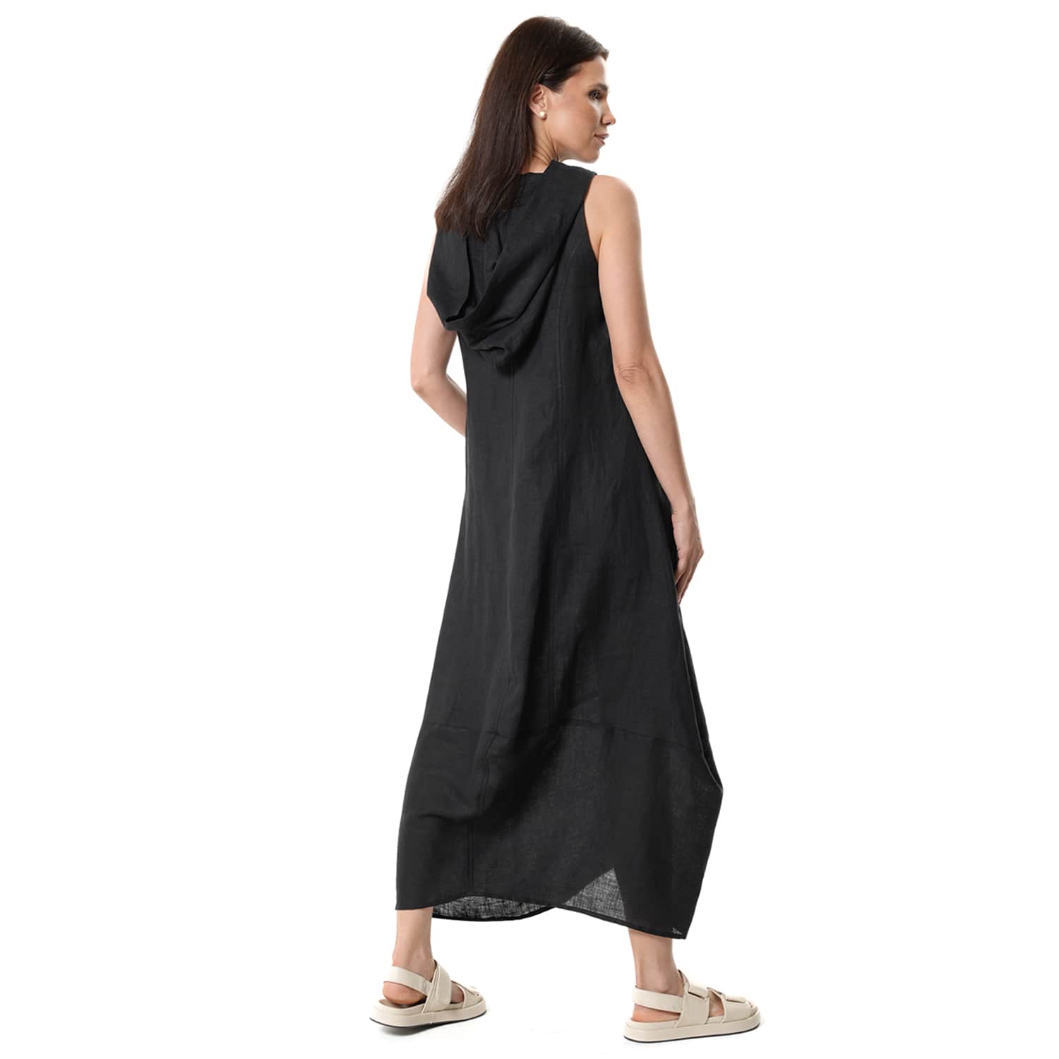Linen Hooded Dress In Black | Metamorphoza | Wolf & Badger