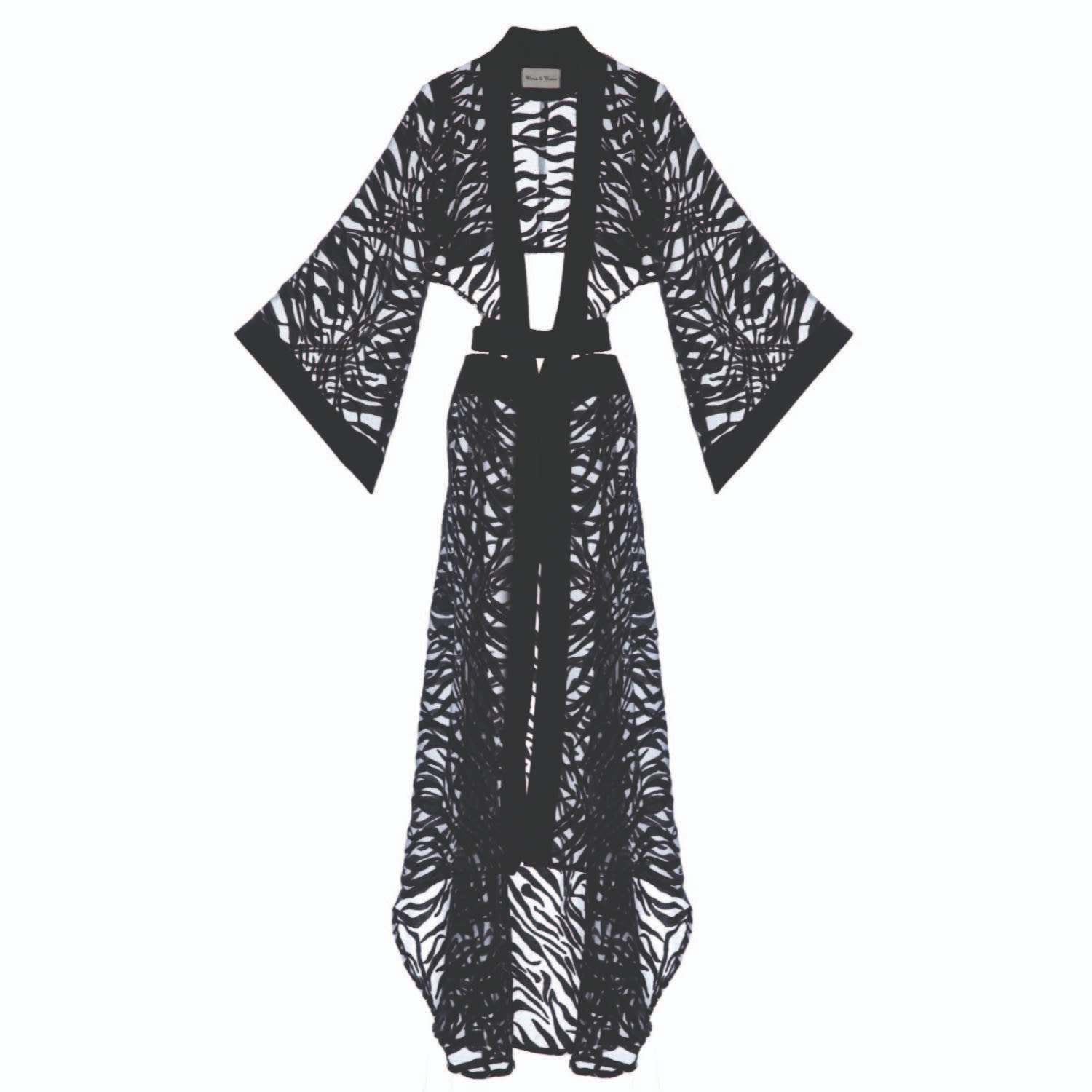 Women&women Women's Sevilla Black Color, Sheer Zebra Patterned Design Kimono Dress In Black