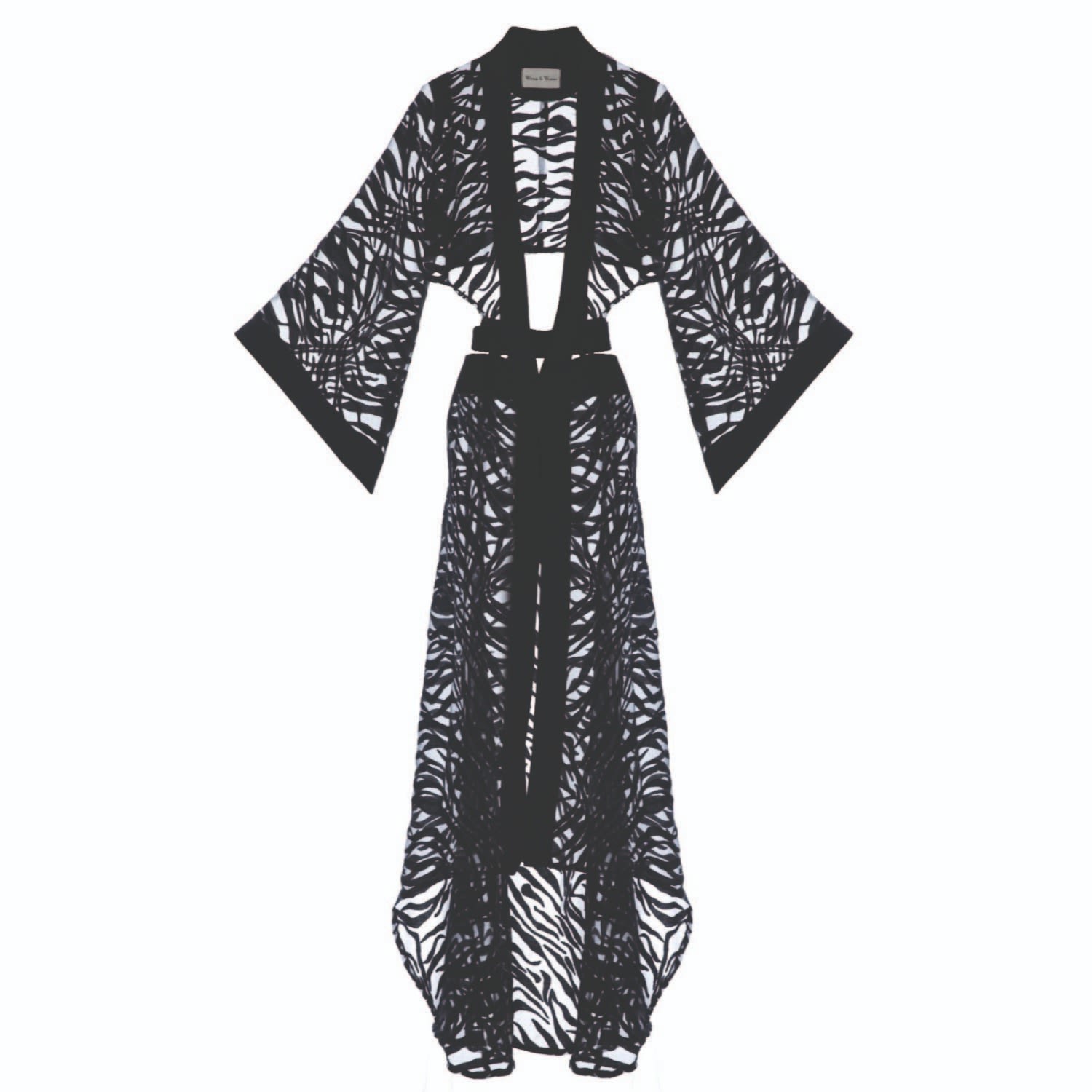 Women’s Sevilla Black Color, Sheer Zebra Patterned Design Kimono Dress One Size Women & Women