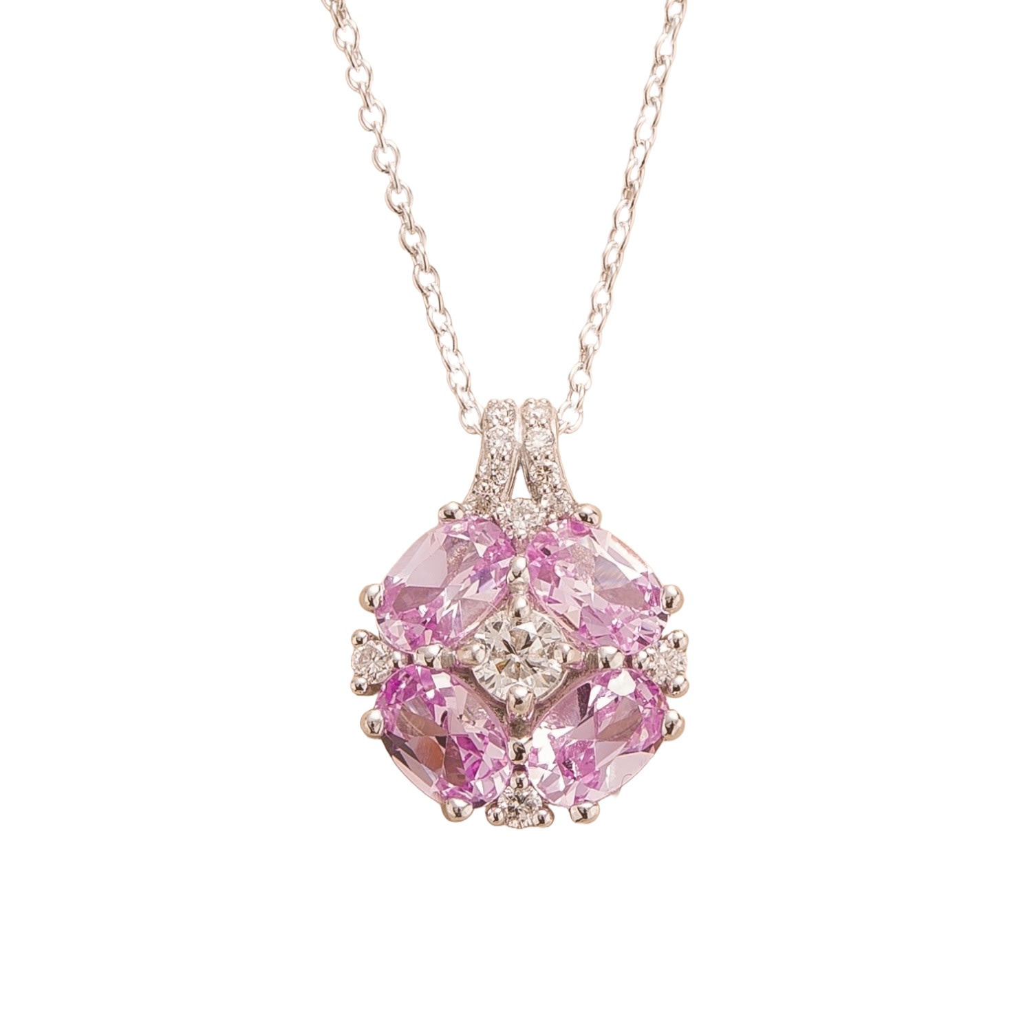 Women’s White / Pink / Purple Pristi White Gold Necklace Pink Sapphires & Diamonds Juvetti