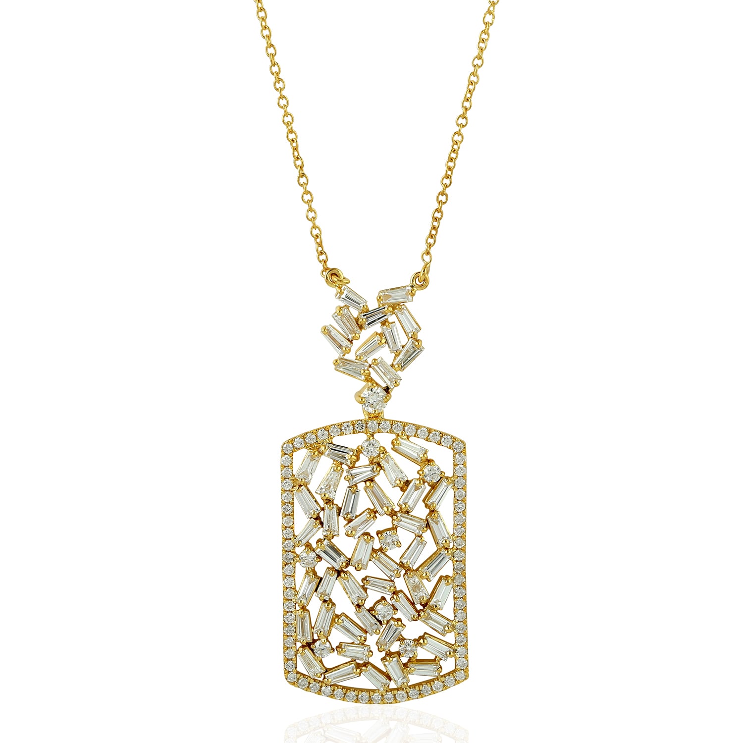 Artisan Women's Gold / White Natural Baguette Diamond In 18k Yellow Gold Choker Necklace