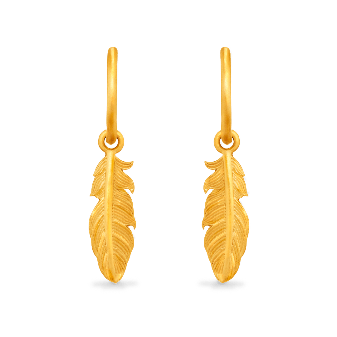7879 Women's Gold Feather Charm Hoop Earrings