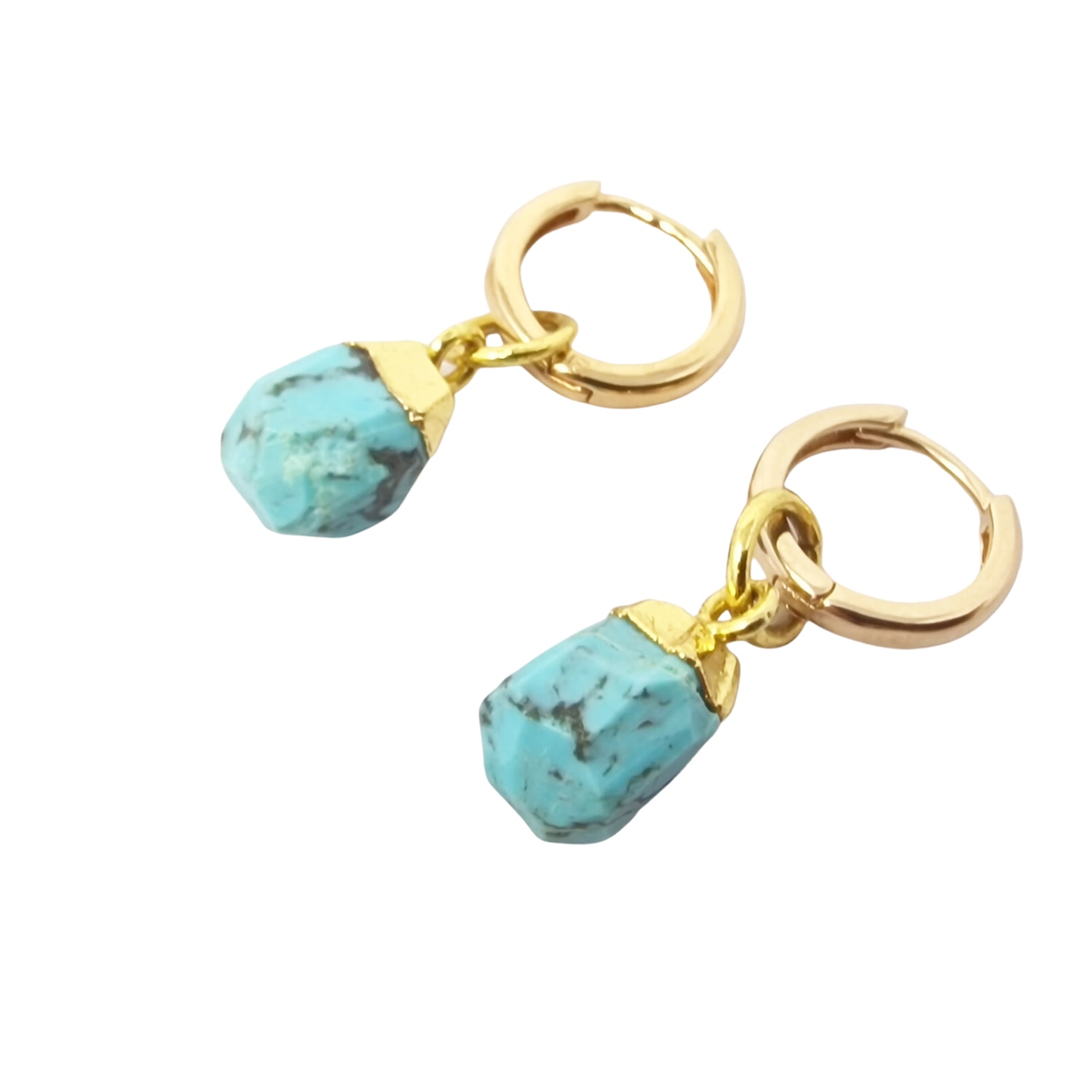 Harfi Women's Blue Raw Turquoise December Birthstone Gold Plated Huggies In Blue
