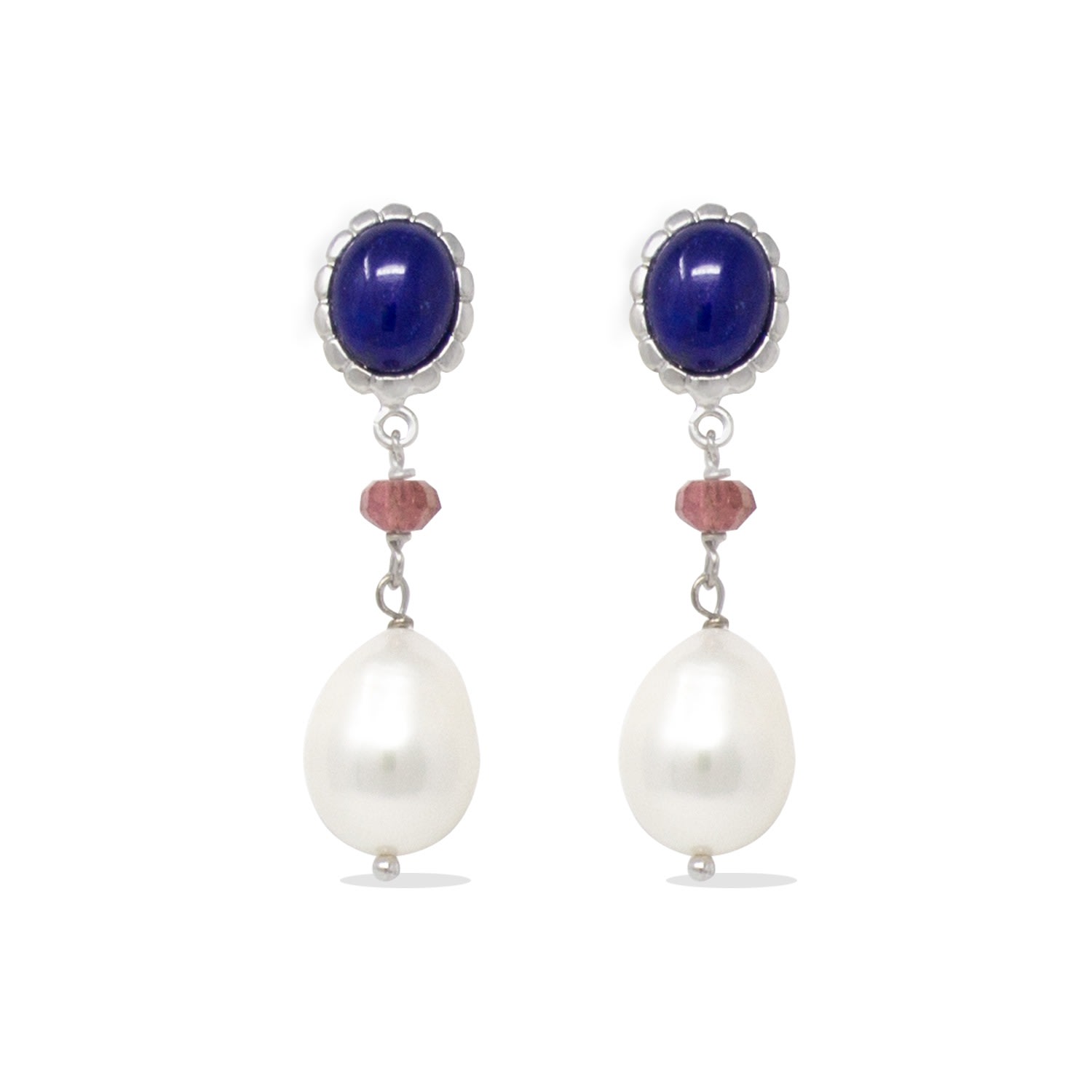 Vintouch Italy Women's Blue / Silver / Pink Lapis, Pink Quartz & Pearl Drop Earrings In Multi