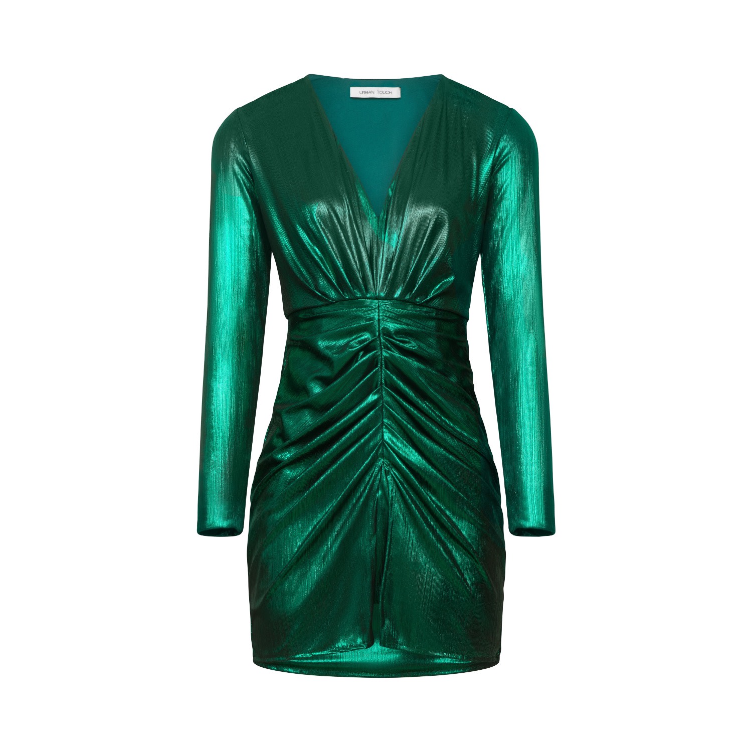 Women&rsquo;s Metallic Ruched Skirt Mini Dress Green | Extra Small | Urban Touch
