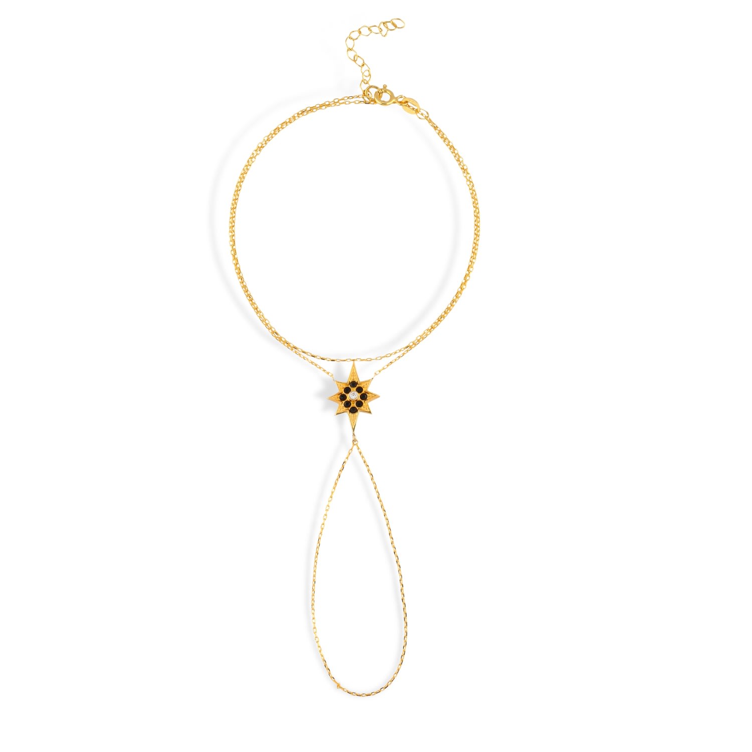 Linya Jewellery Women's Gold Pole Star Bashmer Hand Chain Celestial Sahmaran In Gold