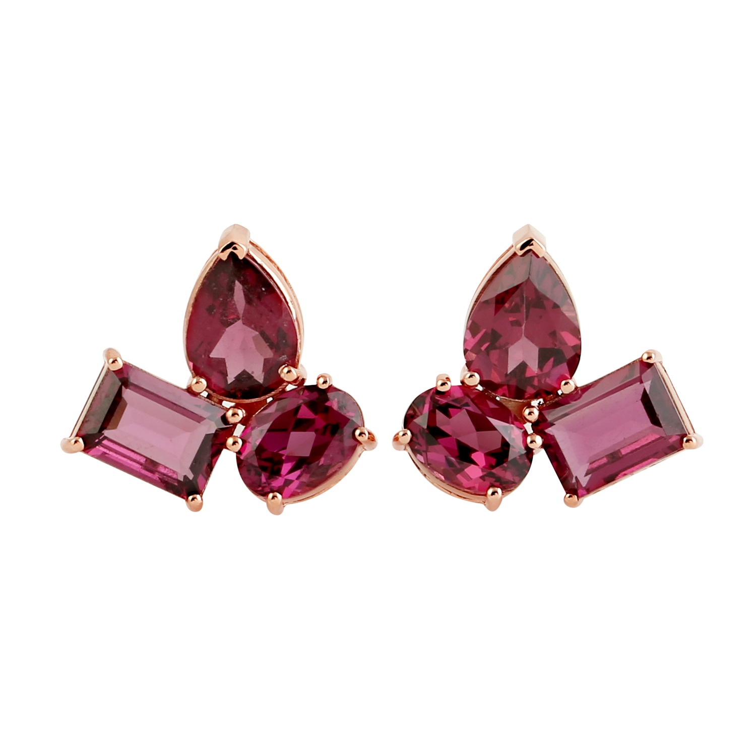 Women’s Rose Gold / Red 18K Rose Gold Rhodolite Gemstone Stud Earrings Artisan