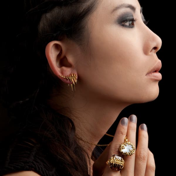 GUCCI WOMEN'S BLACK SEA GLACIER RING GOLD & SMOKY TOPAZ