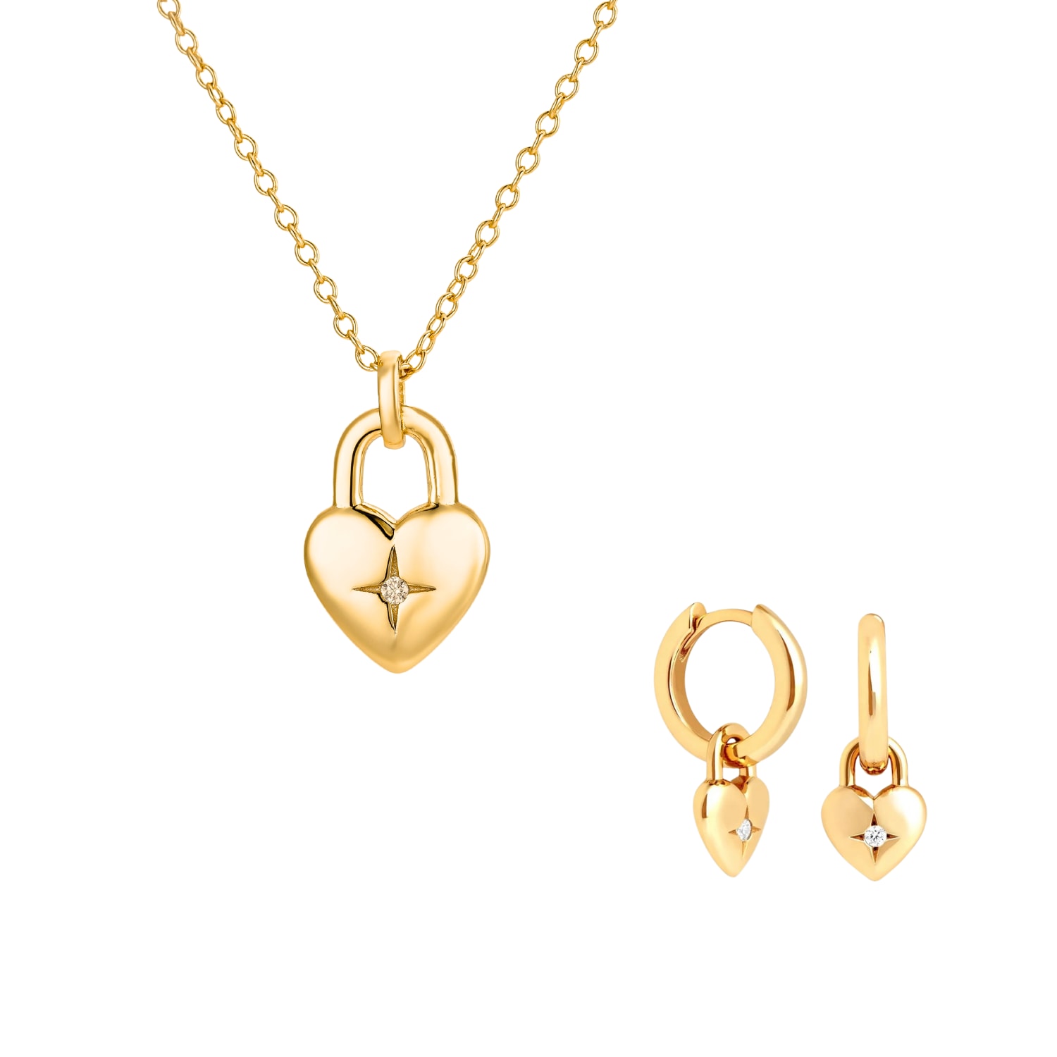 Nazzar Women's Gold Starburst Heart Necklace And Earrings Set