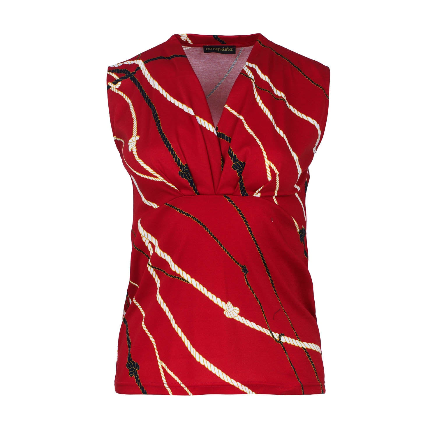 Conquista Women's Red Cotton Jersey Sleeveless Top With Rope Print In Red