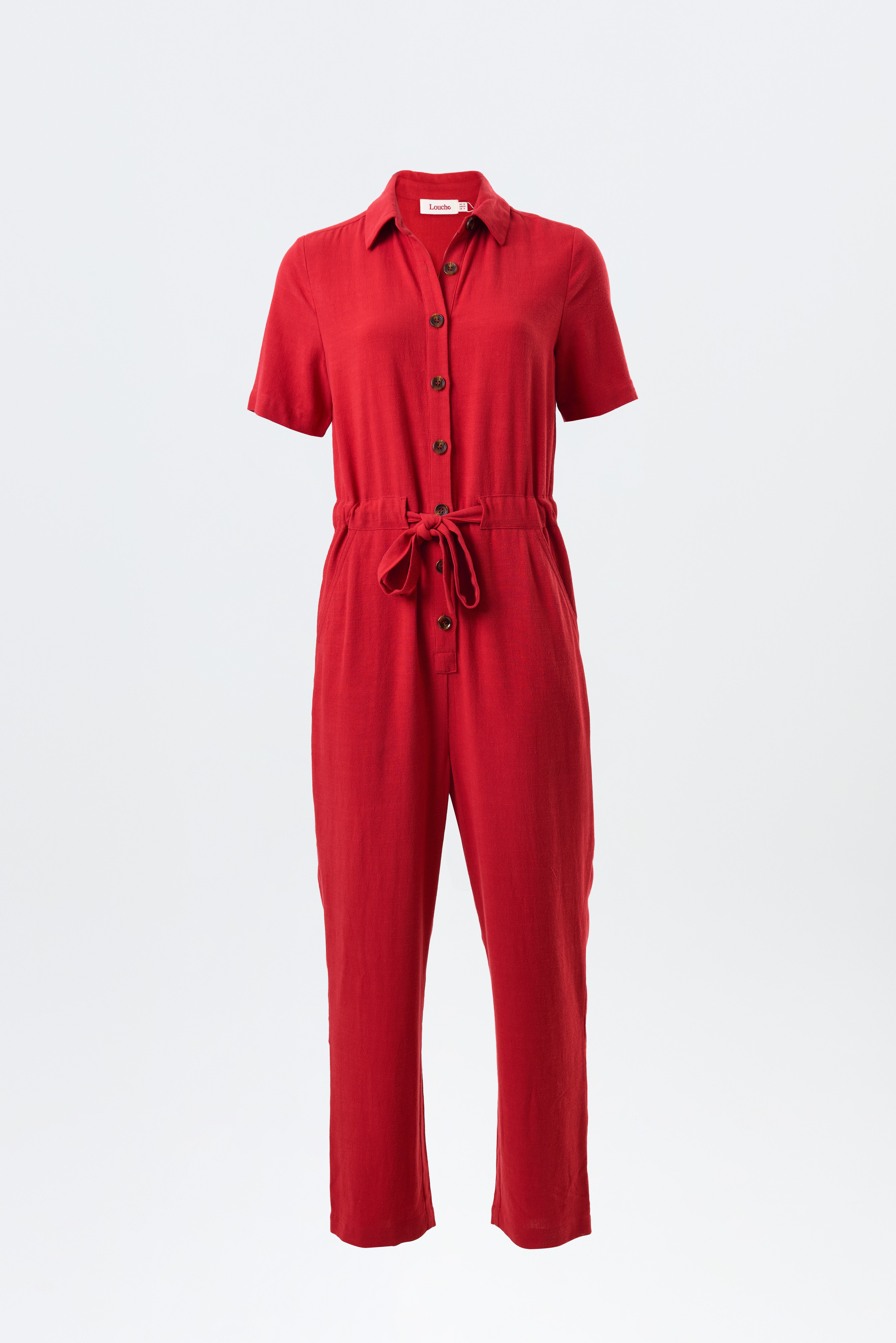 Louche Women's Justin Linen Mix Short Sleeve Jumpsuit - Red
