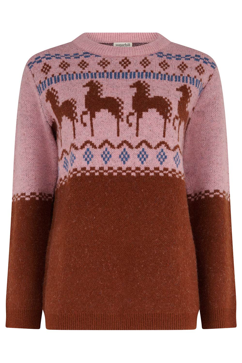 Sugarhill Brighton Women's Pink / Brown Devin Sweater Pink Brown Horses In Pink/brown