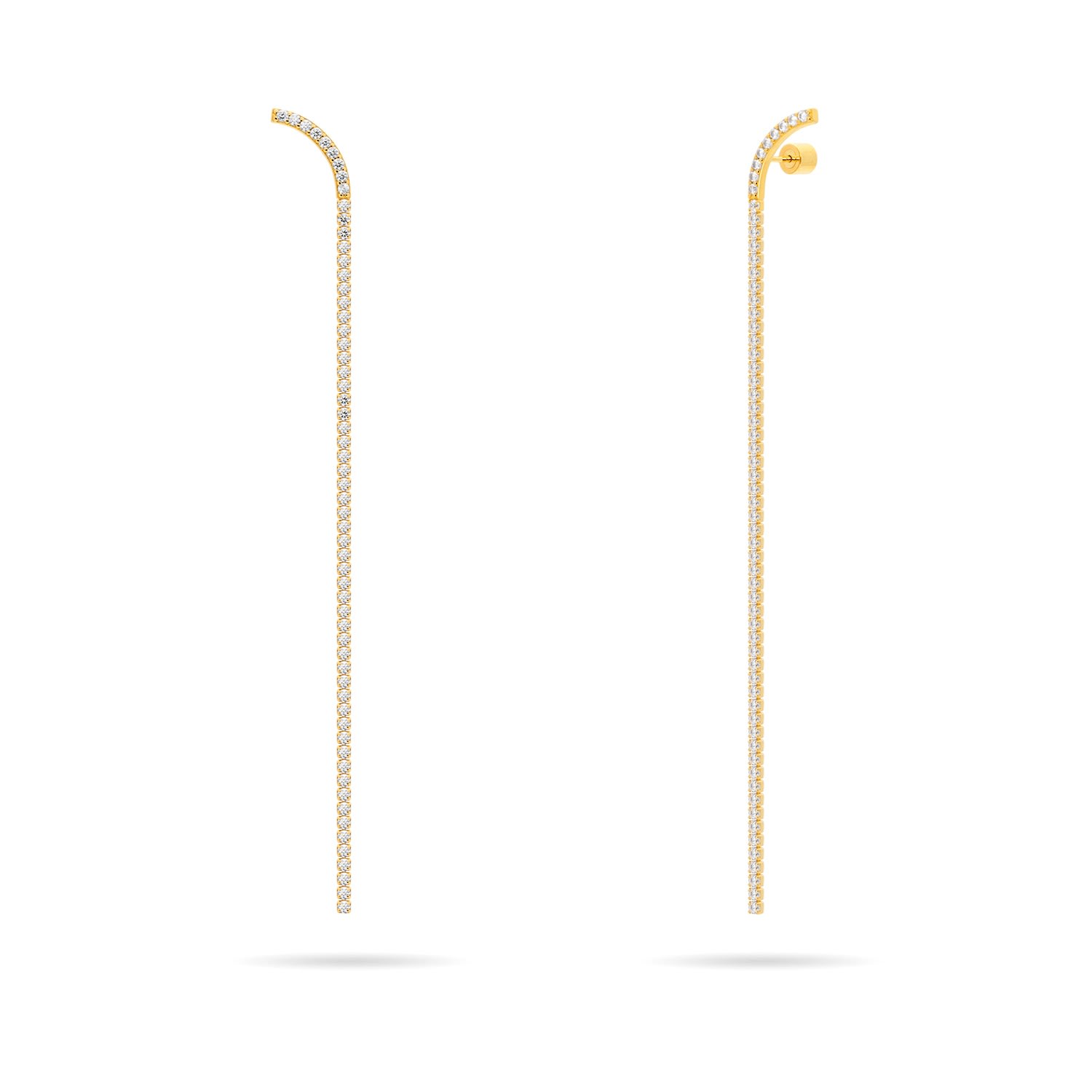 Women’s Long Tennis Chain Dangle Earrings – Gold | Meulien