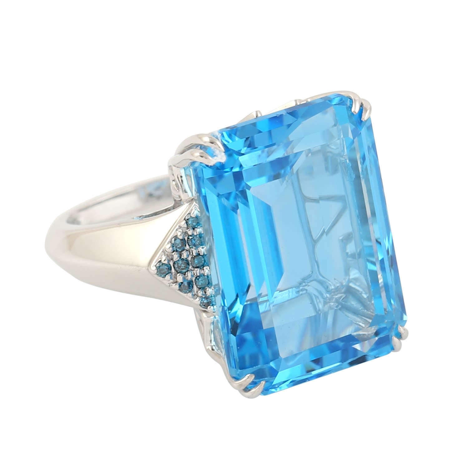 Artisan Women's Blue / White 10k White Gold Emerald-cut Blue Topaz & Diamond Cocktail Ring In Blue