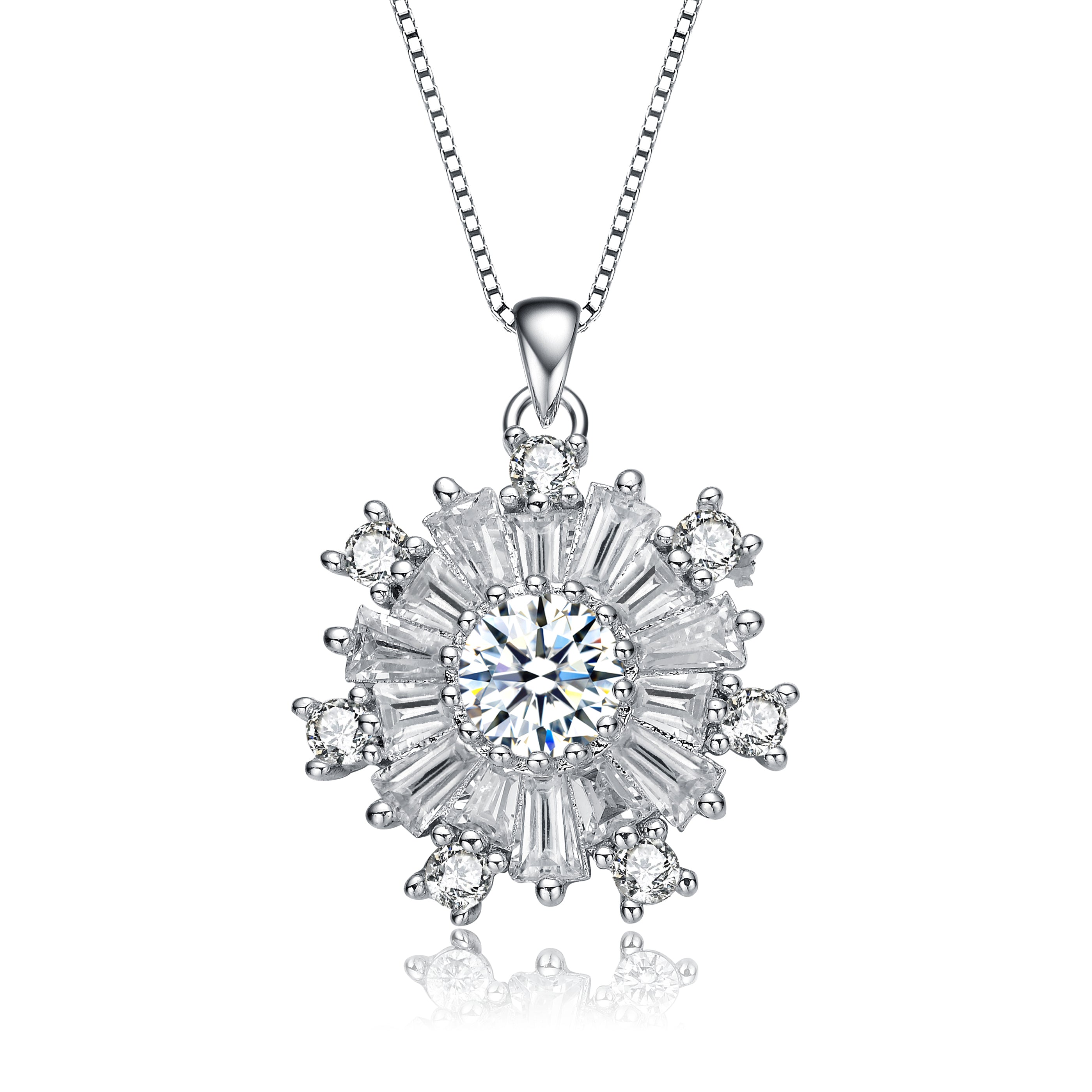 Genevive Jewelry Women's Rachel Glauber White Gold Plated With Cubic Zirconia Flower Snowflake Pendant Necklace In White