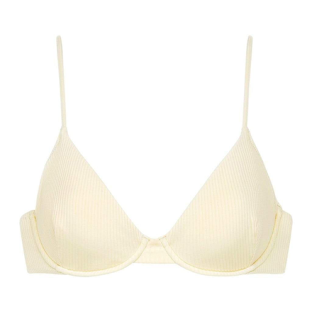 Montce Women's White Cream Rib Dainty Bikini Top In White