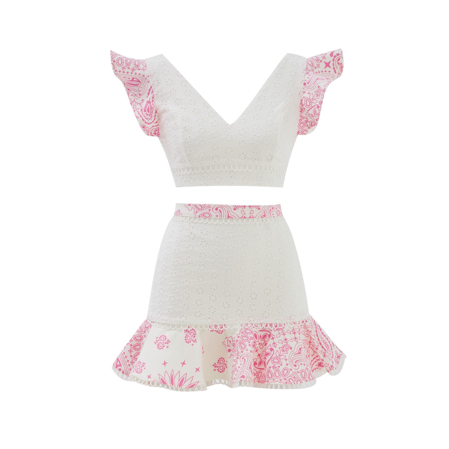 Women’s Roselenda Mini Pink White Skirt And Crop Set Two Piece Extra Small Selen Jewels
