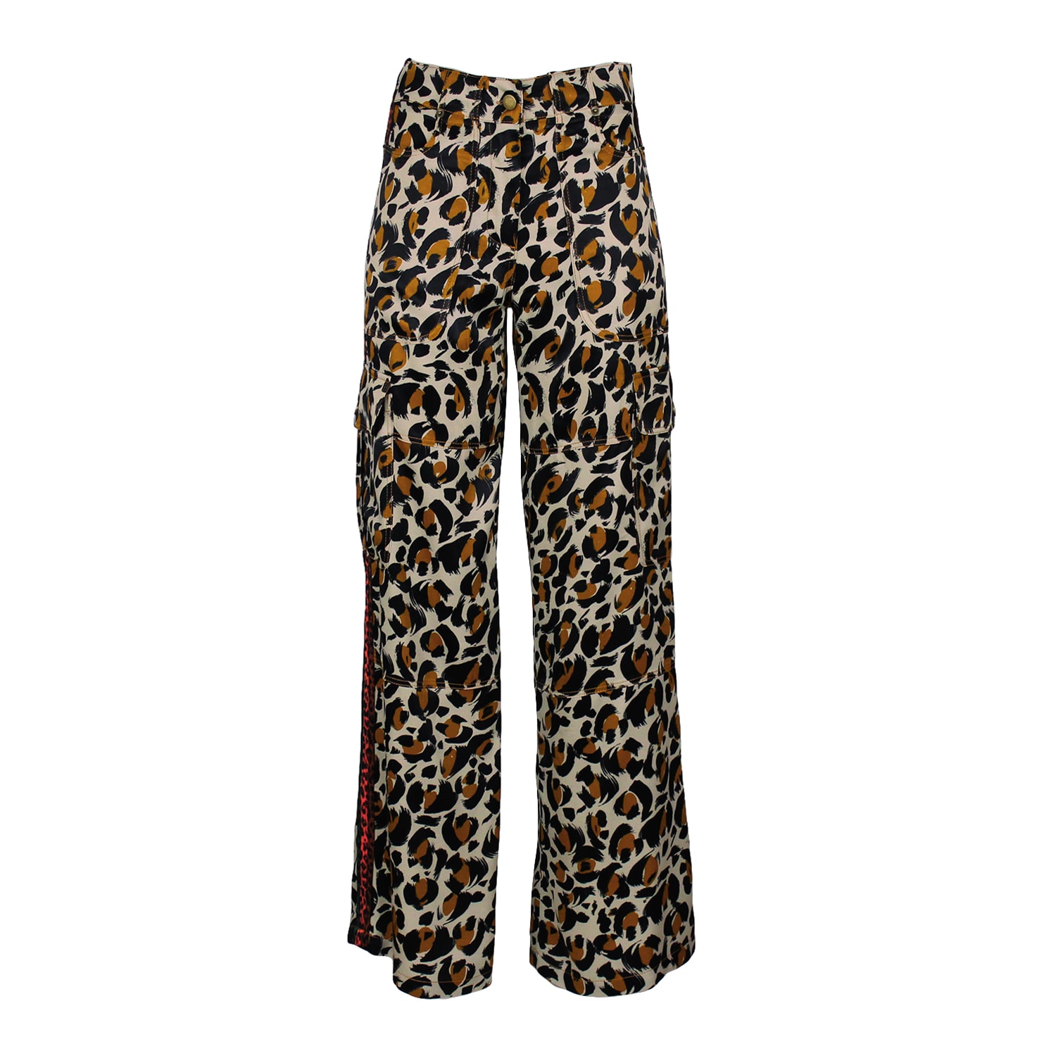Lalipop Design Women's Neutrals Leopard Print Ecovero Satin Wide-leg Cargo Pants