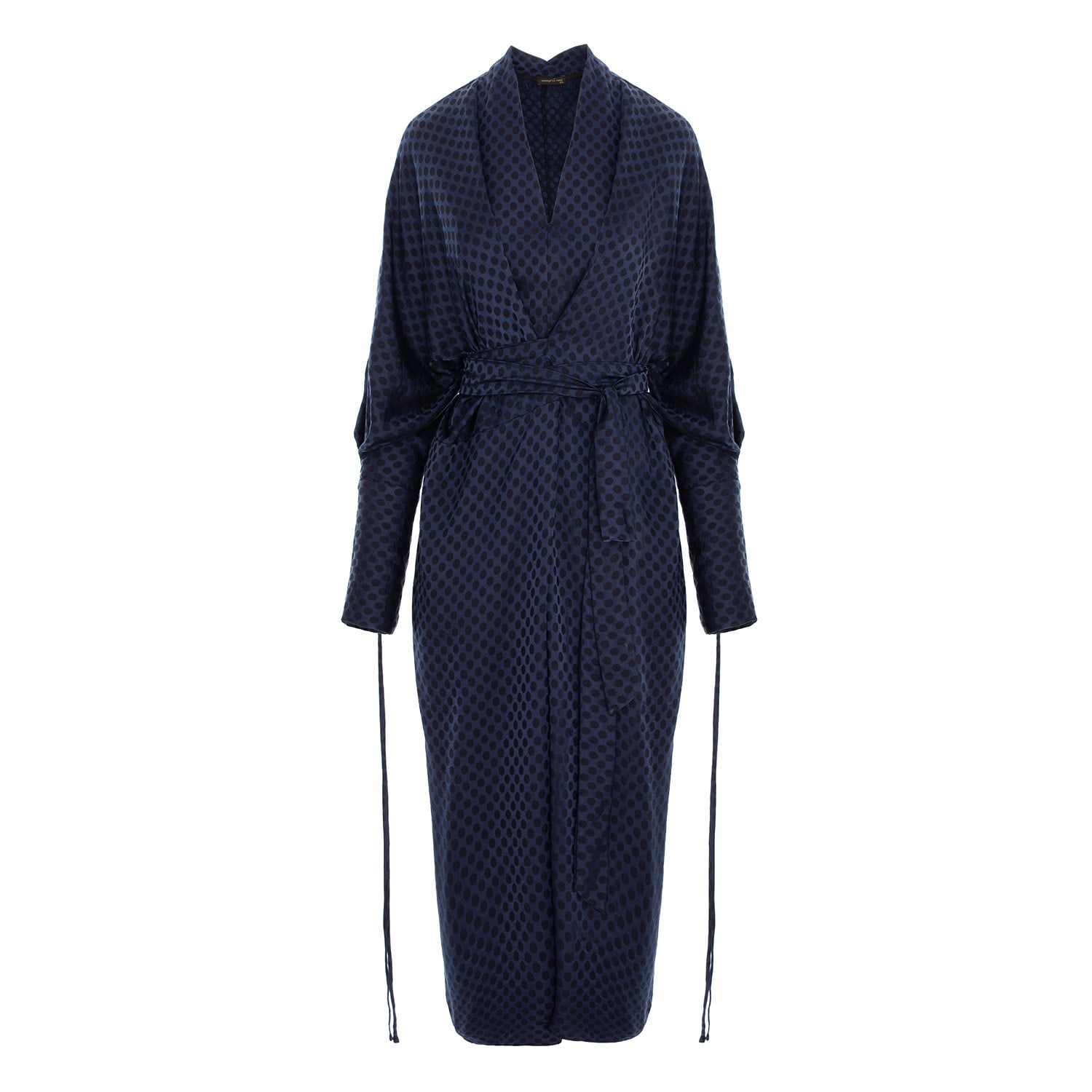 Concept A Trois Women's Blue / Black Dress With Front Pleats, Cords And Front Slit - Navy Blue With Black Polka In Blue/black