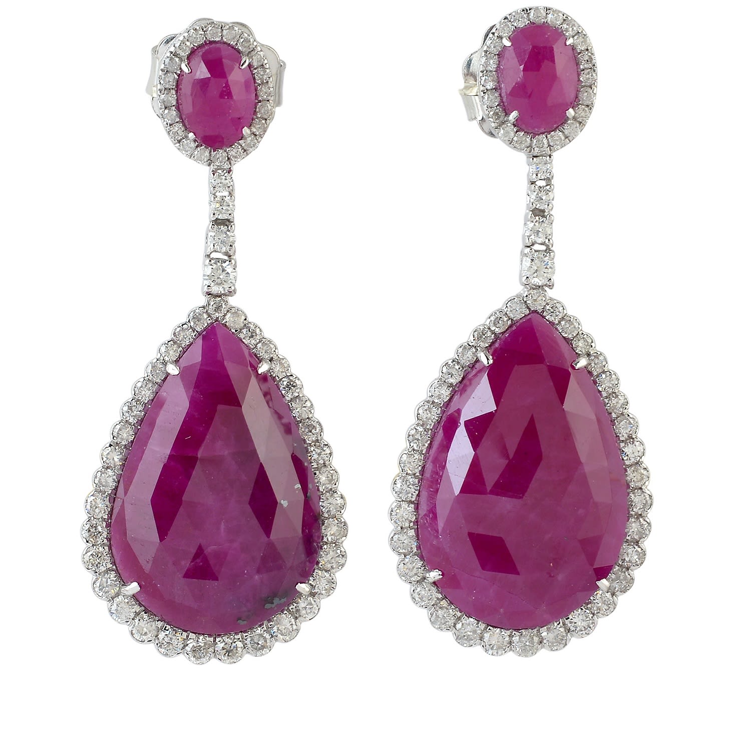 Artisan Women's White / Pink / Purple Ruby & Diamond Designer Dangle Earrings In 18k White Gold