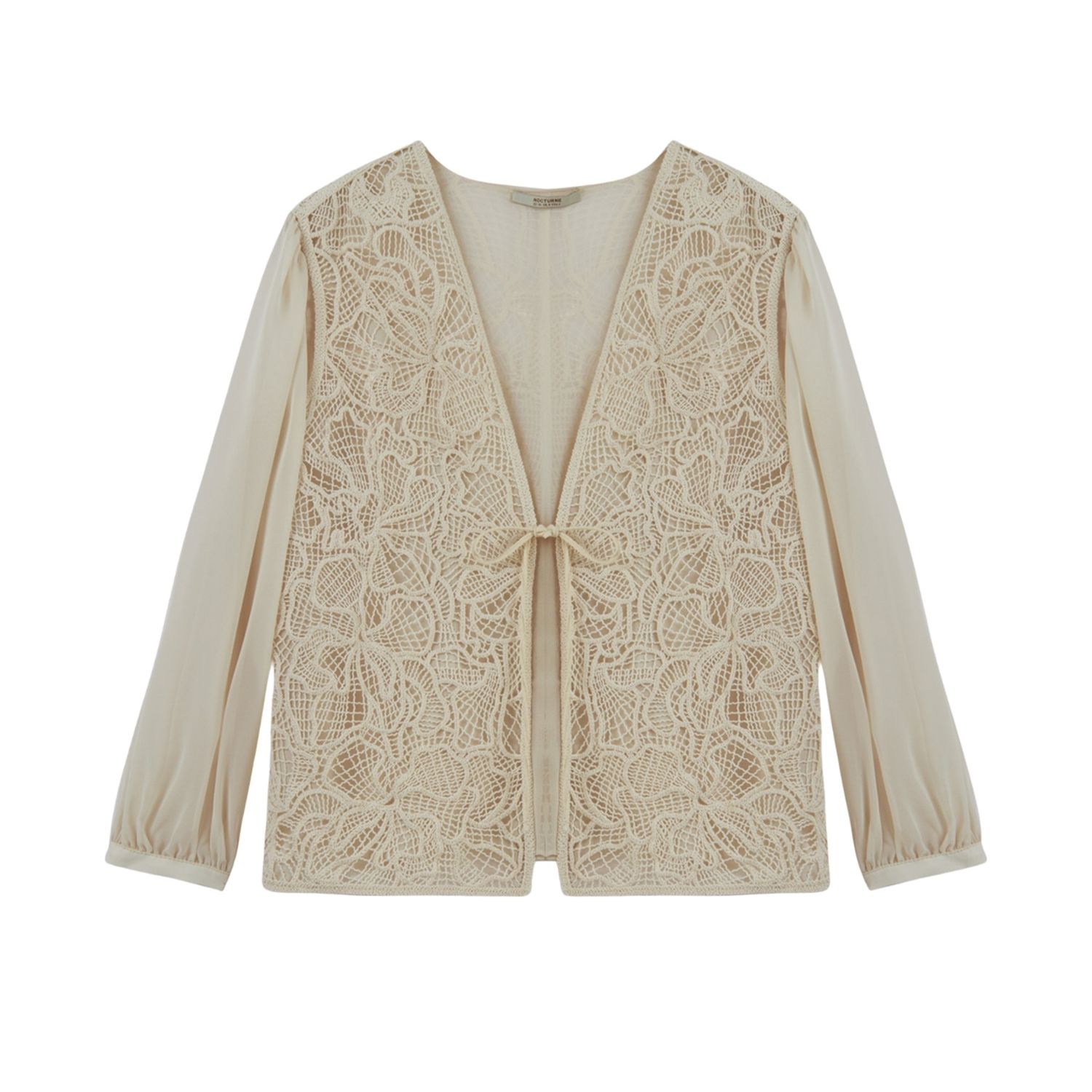 Women's Neutrals Beige Lace Front Sheer Sleeve Jacket | M/L | Nocturne