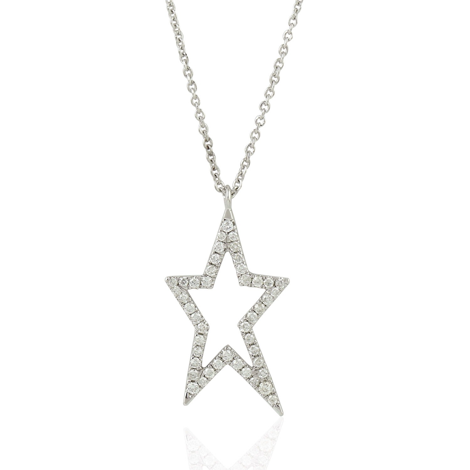 Women’s Diamond Star Design Chain Necklace White Gold Handmade Jewelry Artisan