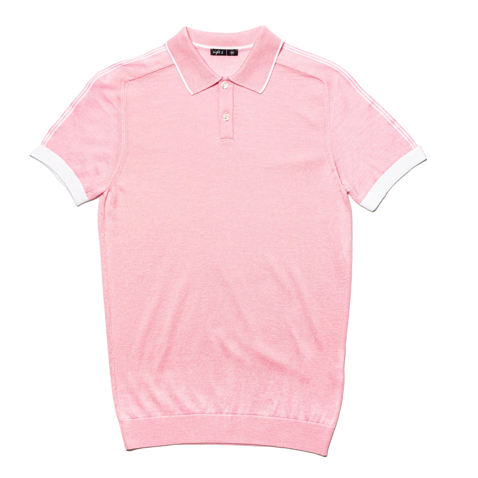Eight X Men's Pink / Purple Knit Polo W/ Shoulder Design - Pink