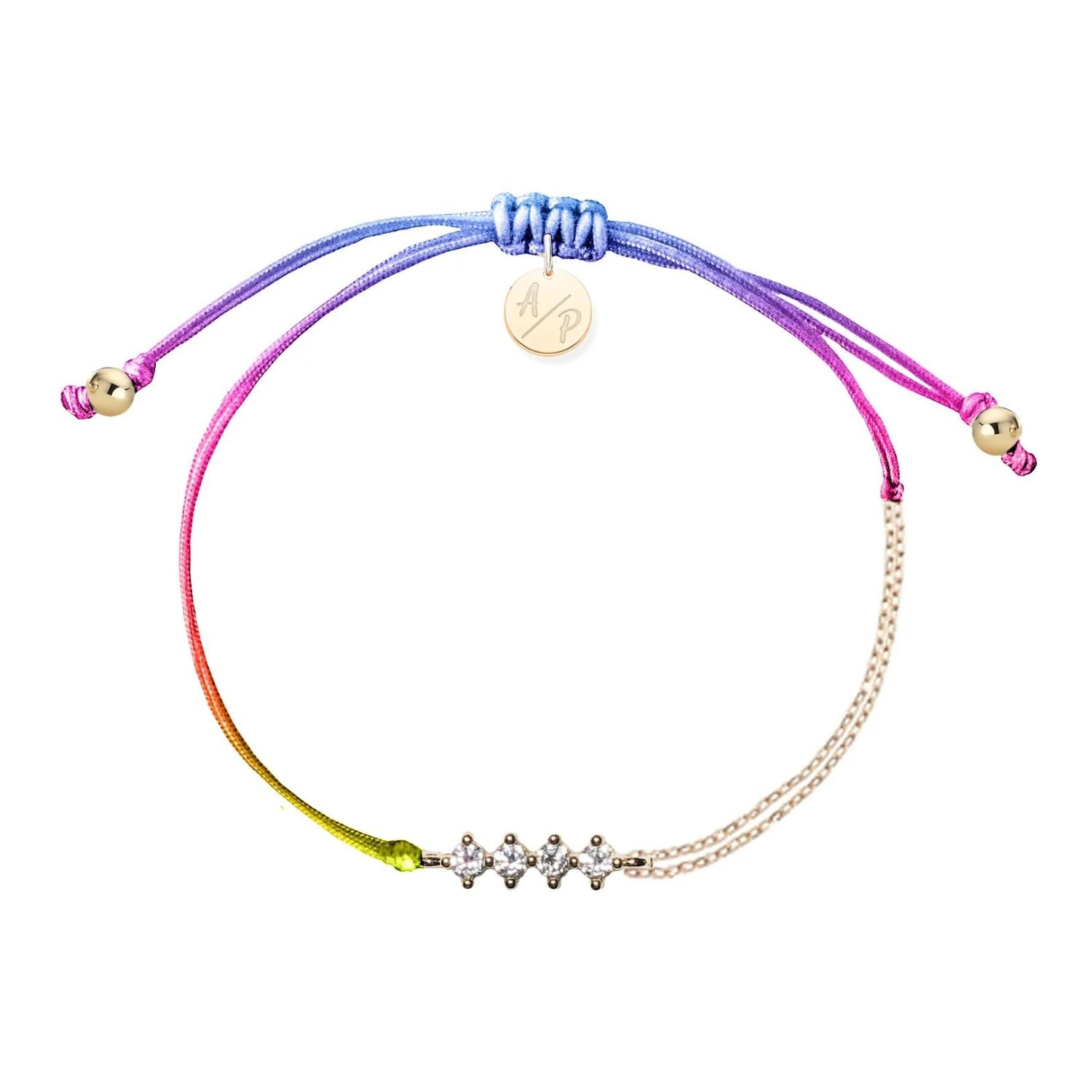 Adriana Pappas Designs Women's Cz Crystal Bar Bracelet On Colored Cord - Rainbow In Yellow