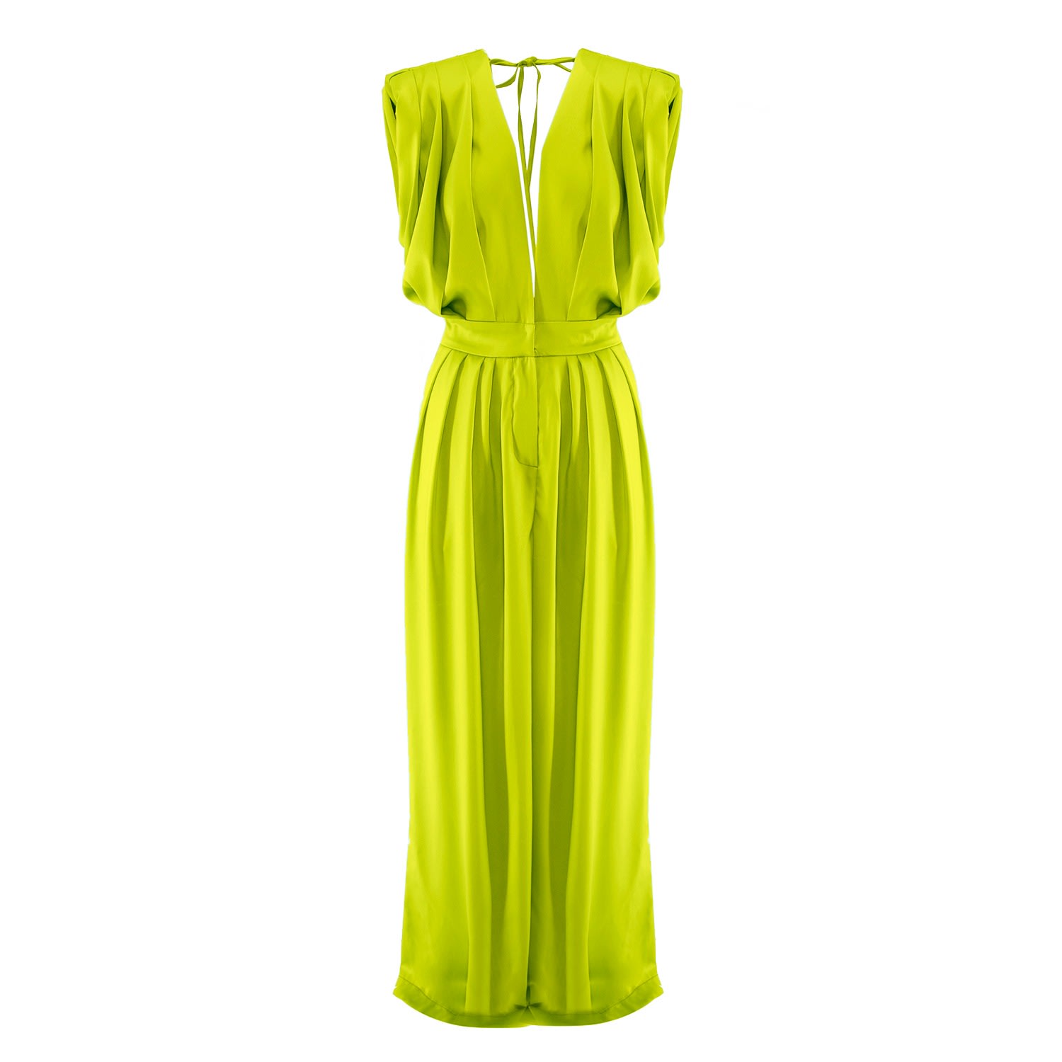 Bluzat Women's Neon Green Draped Maxi Jumpsuit In Green