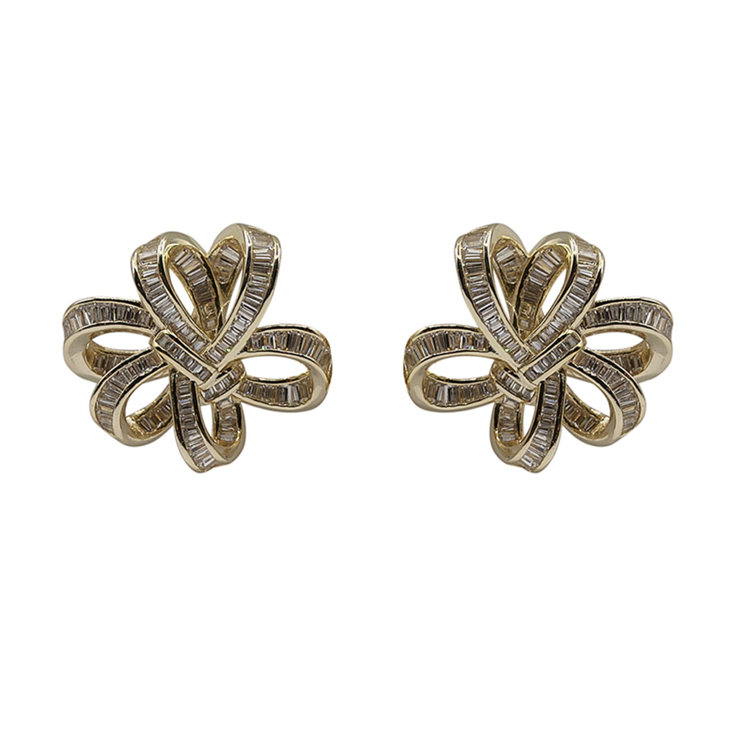 Michael Nash Jewelry Women's Sterling Silver Gold Vermeil Bow Pierced Earrings With Cubic Zirconia Baguettes In Gold