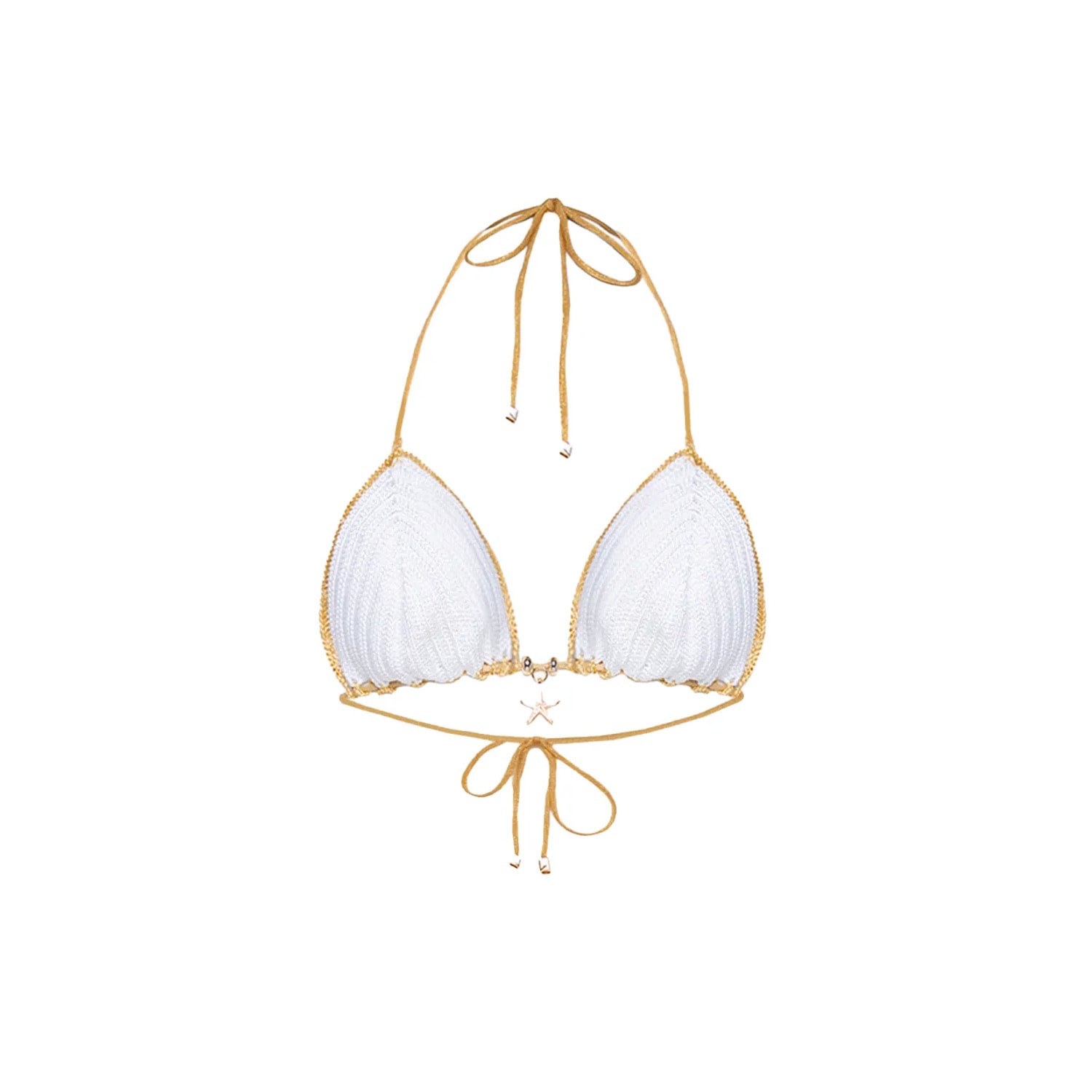 Women's Sasha Top Crochet In White With Gold Trim | Medium | Cherina Beachwear Llc