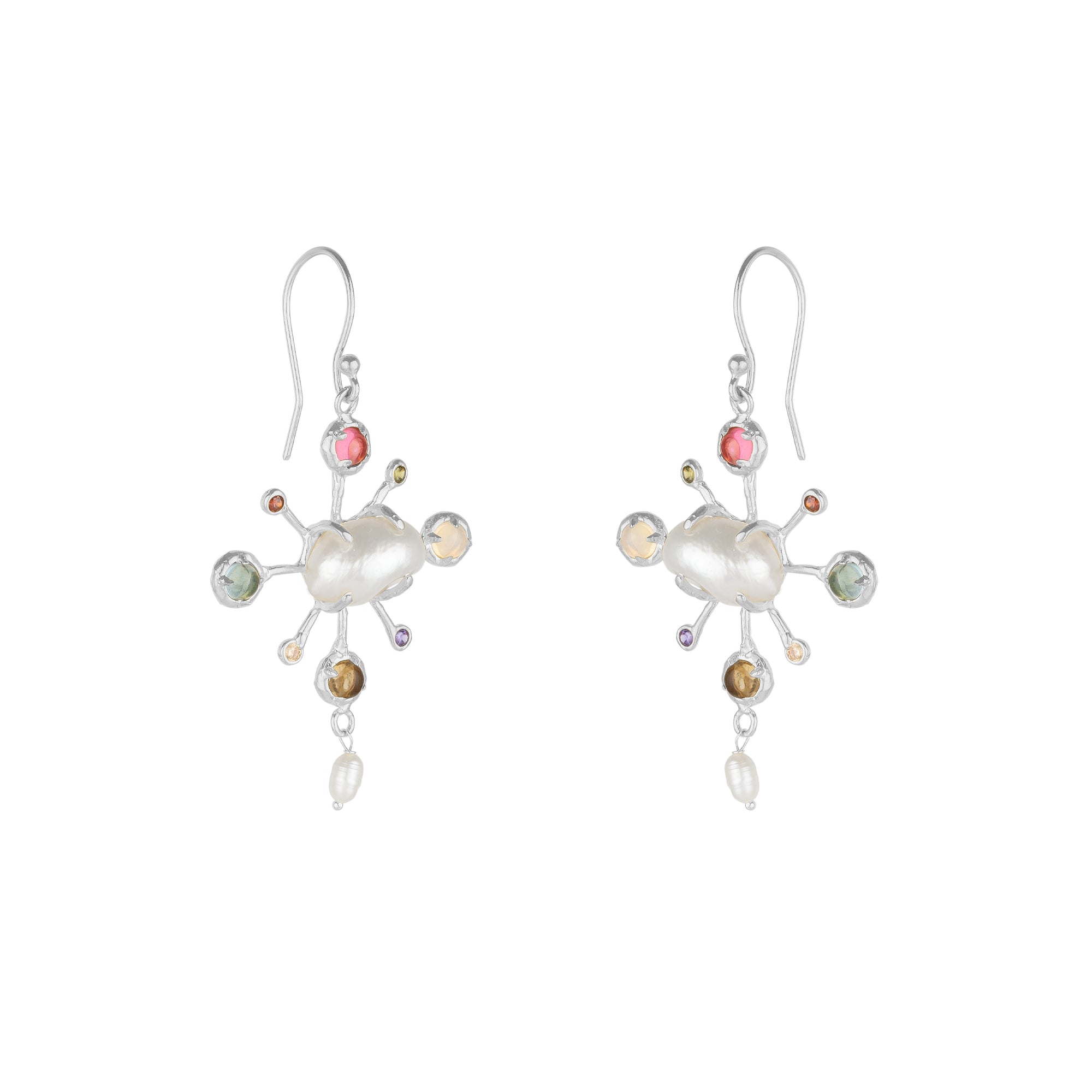 Women&rsquo;s Celestial Kaleidoscope Irregular Baroque Pearl Silver Earrings | Mejoma
