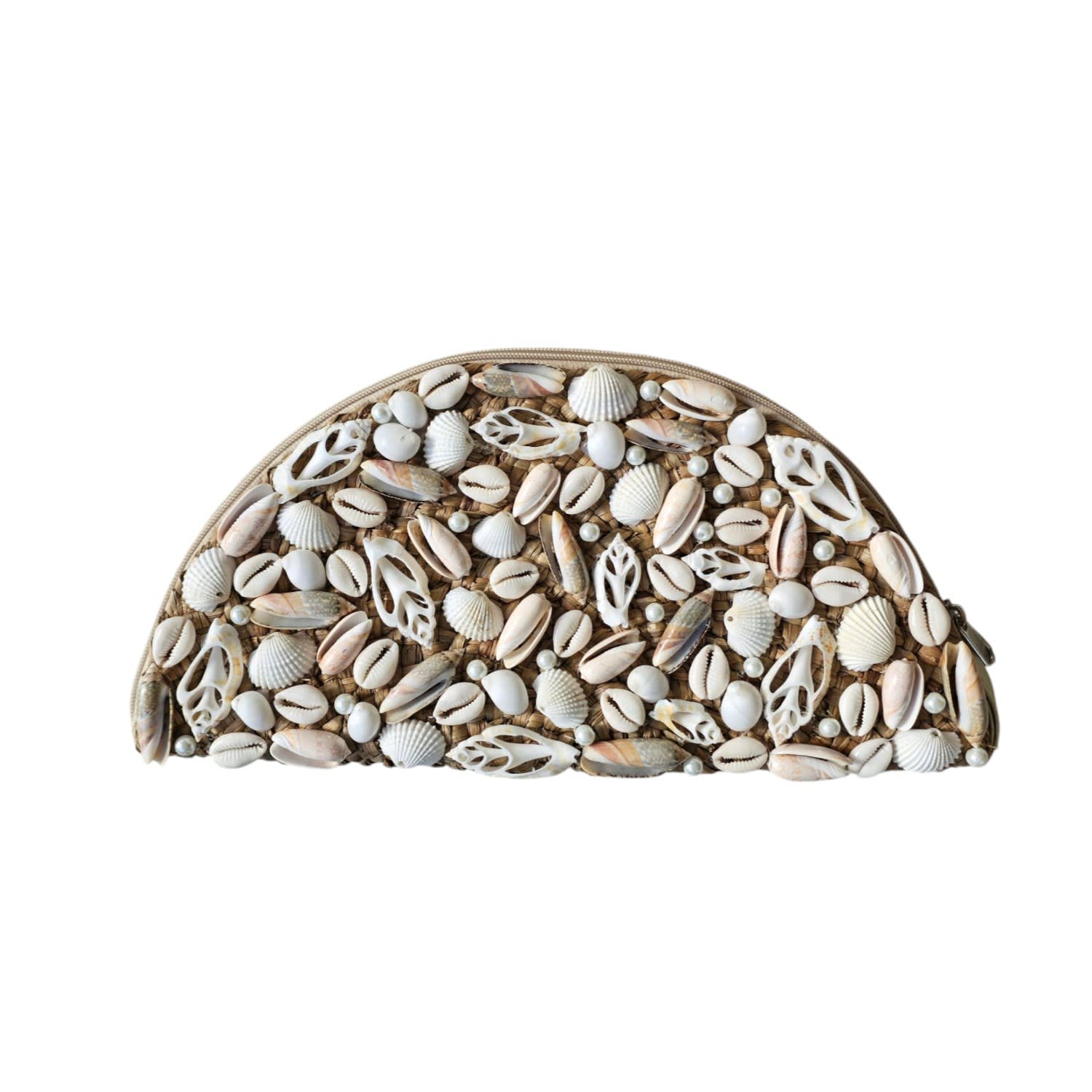 Ohsun Women's Neutrals / White Laura Straw, Shell & Pearl Clutch