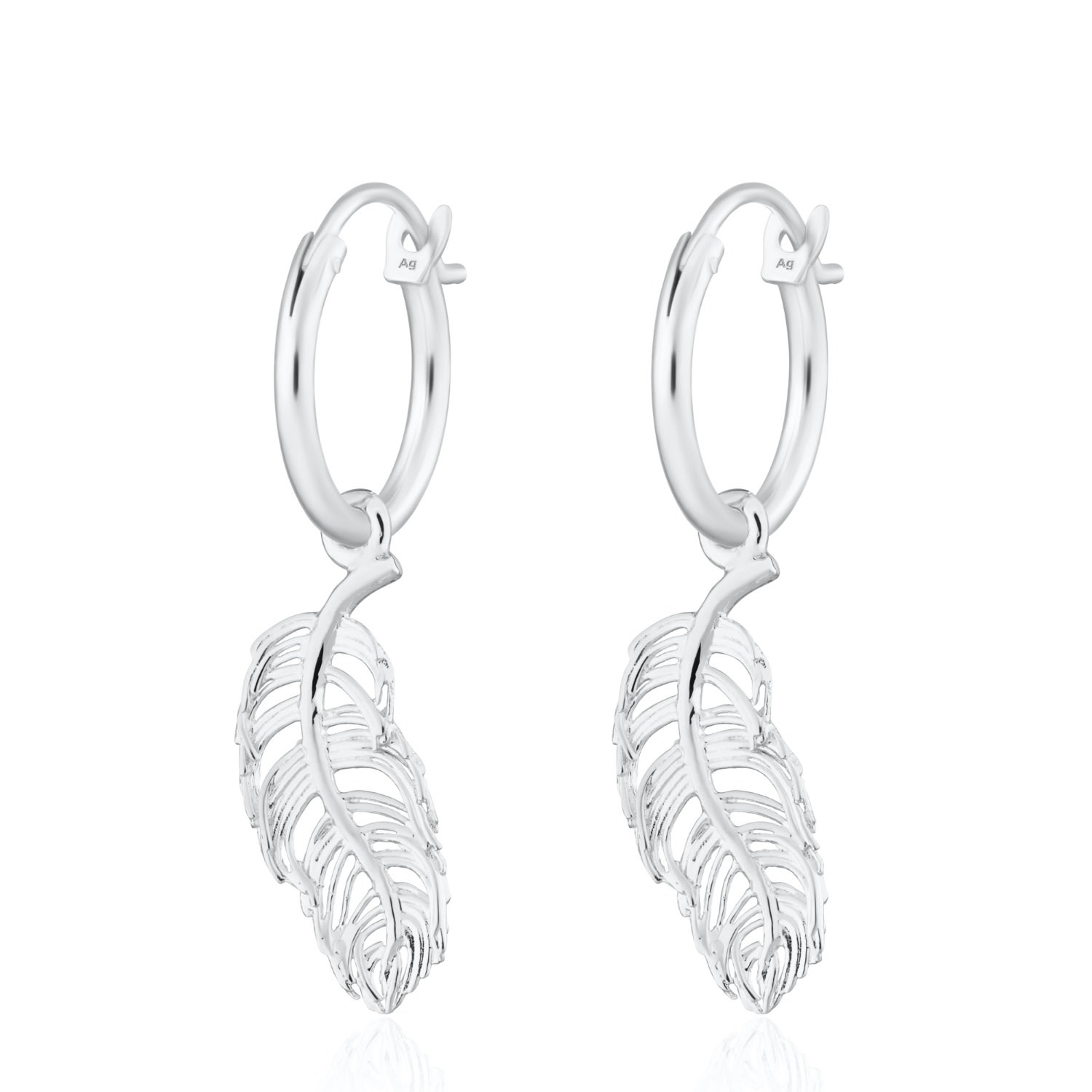 Lily Charmed Women's Sterling Silver Feather Charm Hoop Earrings In Silver