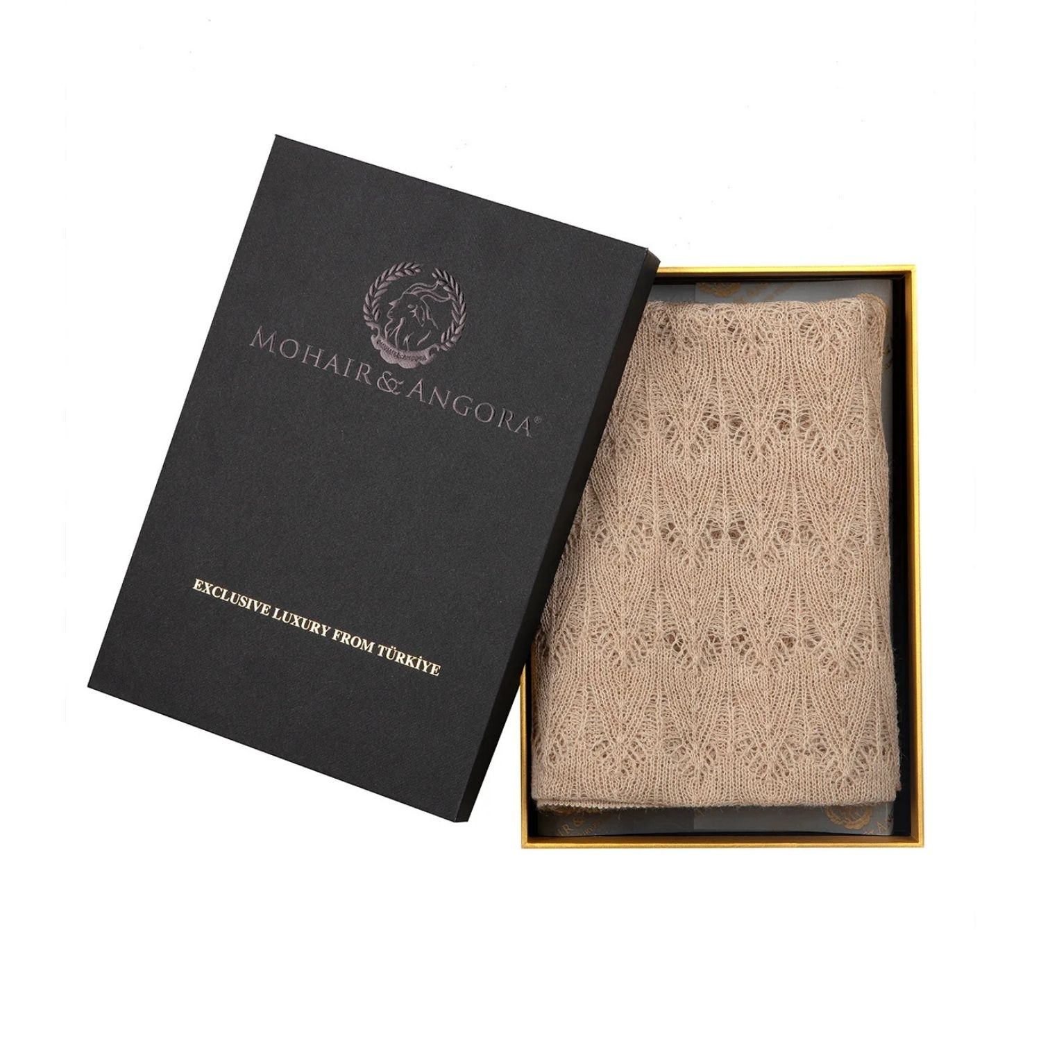 Mohair&angora White Mohair Women Shawl Anatolia Beige