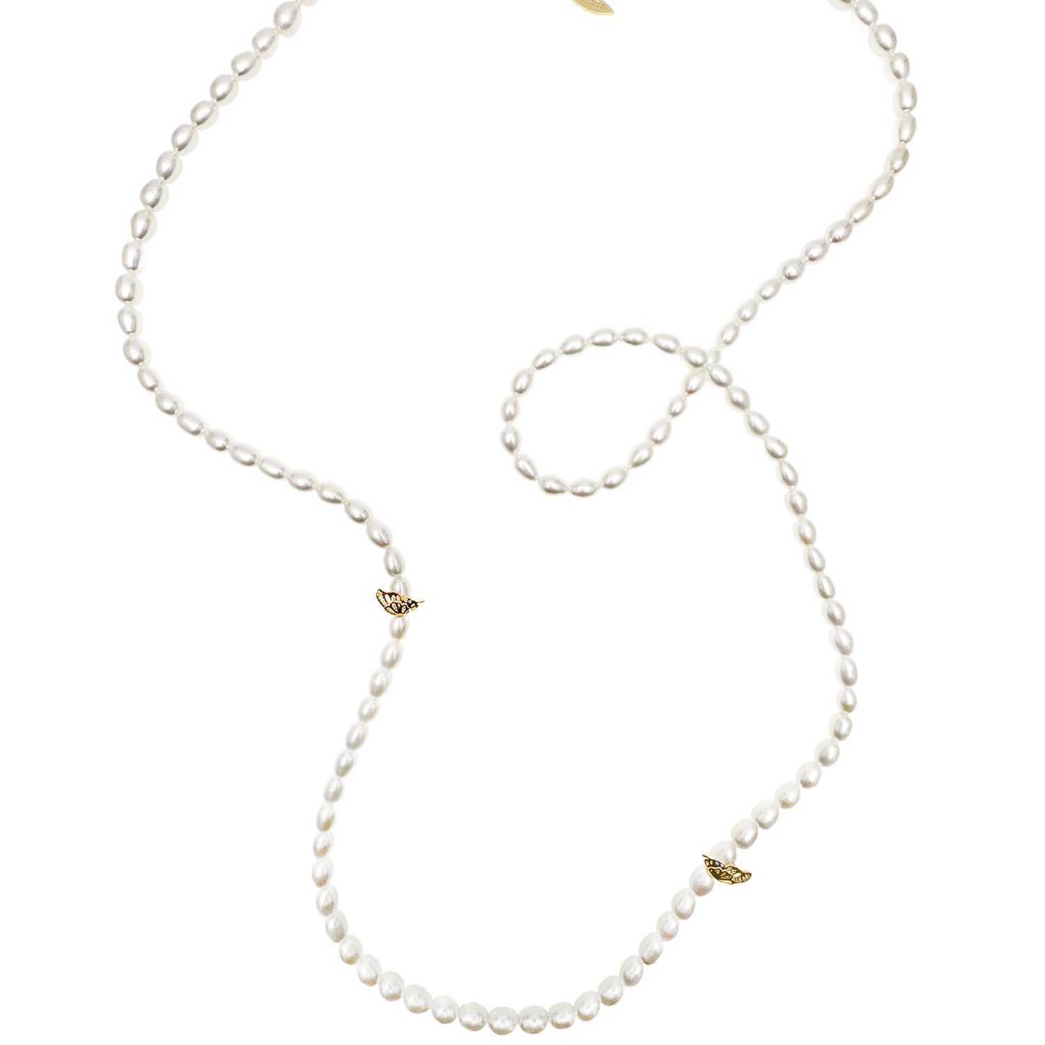 Farra Women's White Freshwater Pearls With Butterfly Charms Long Or Multi- Layers Necklace In Gray